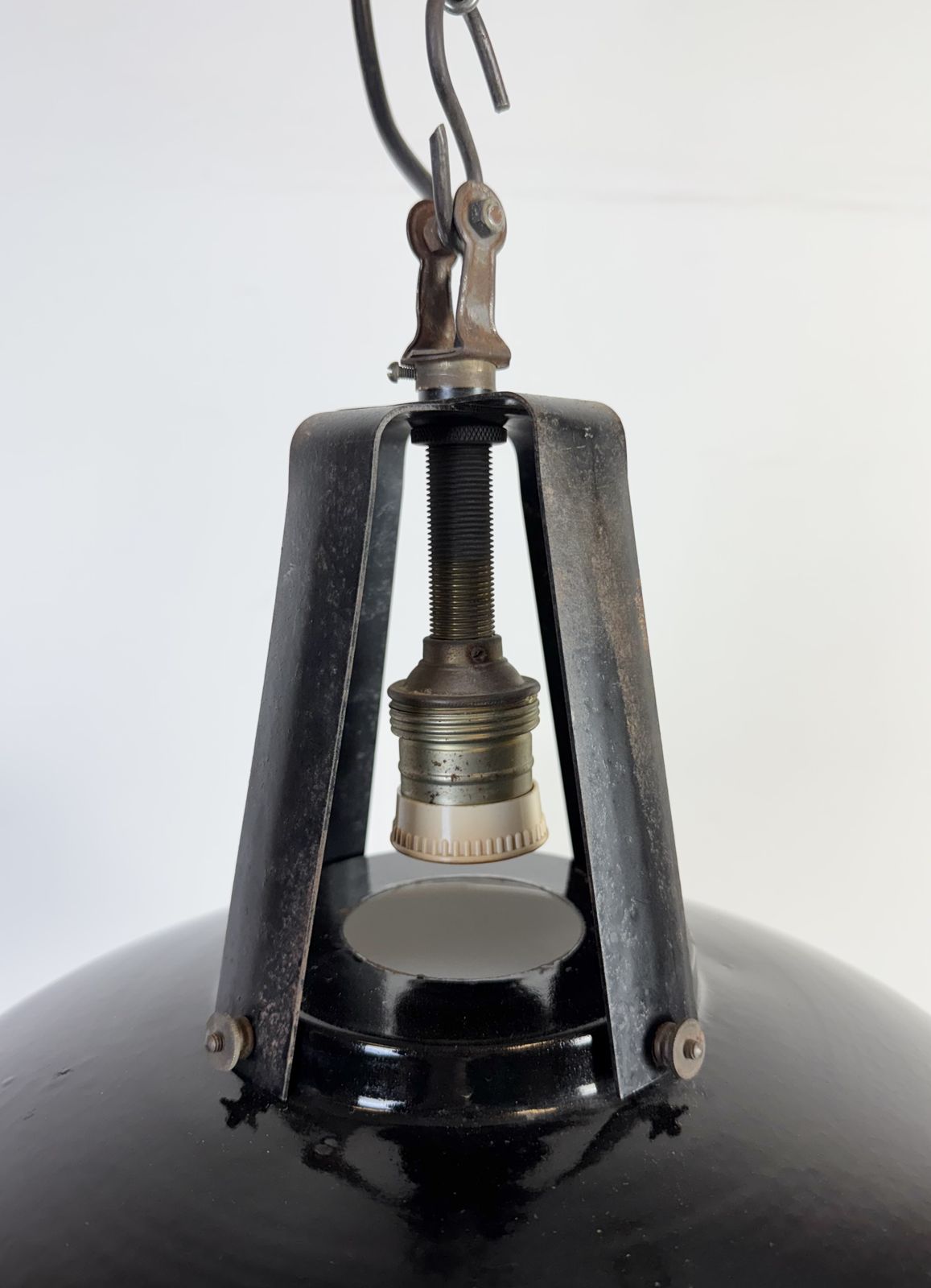 Industrial French Black Enamel Pendant Lamp From Mazda, 1960s photo for sale