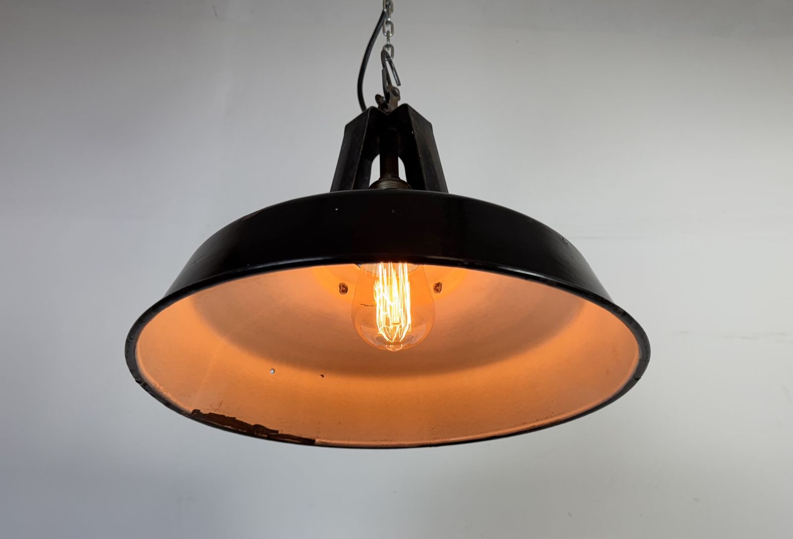 Industrial French Black Enamel Pendant Lamp From Mazda, 1960s photo vintage