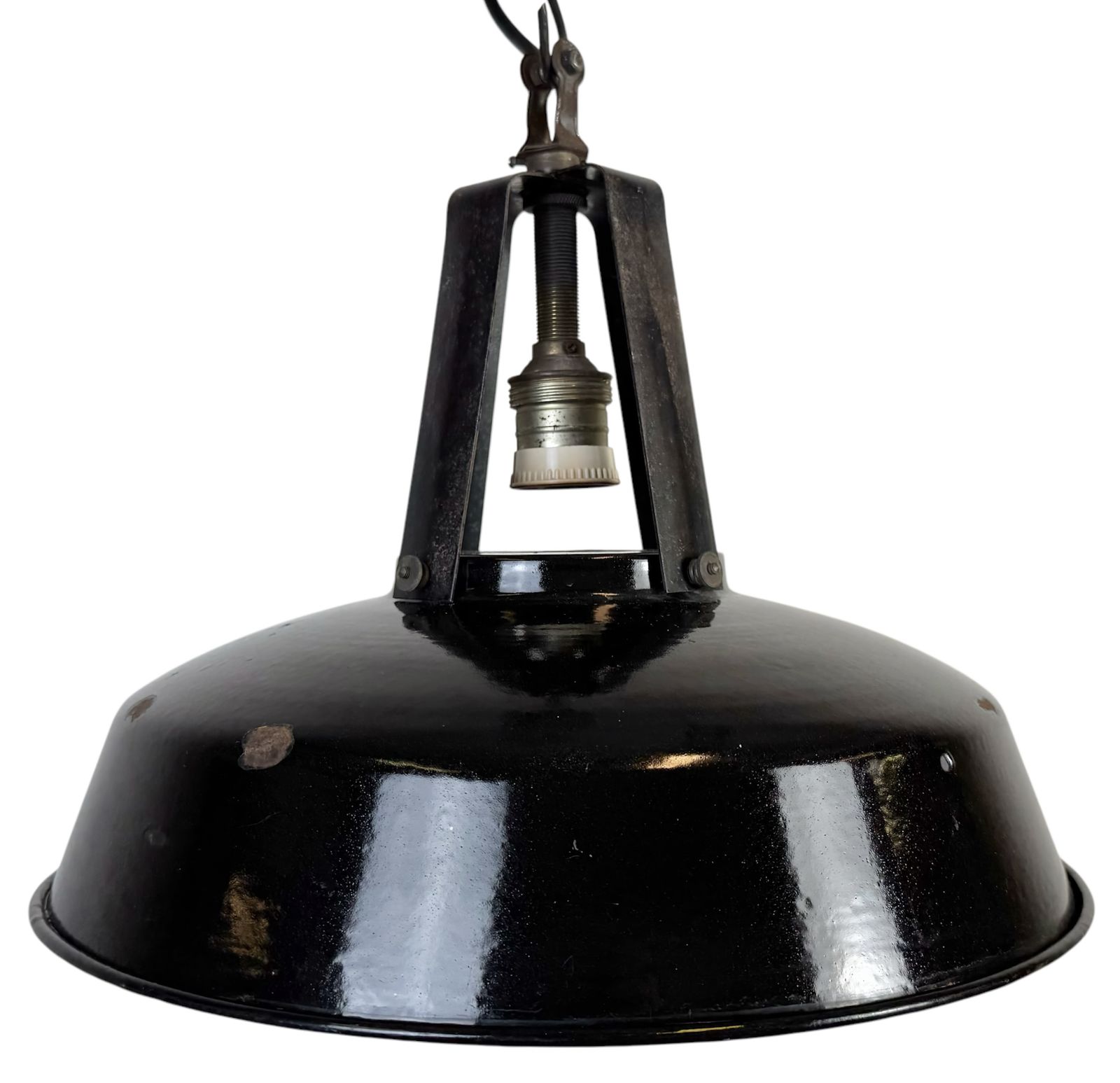 Industrial French Black Enamel Pendant Lamp From Mazda, 1960s