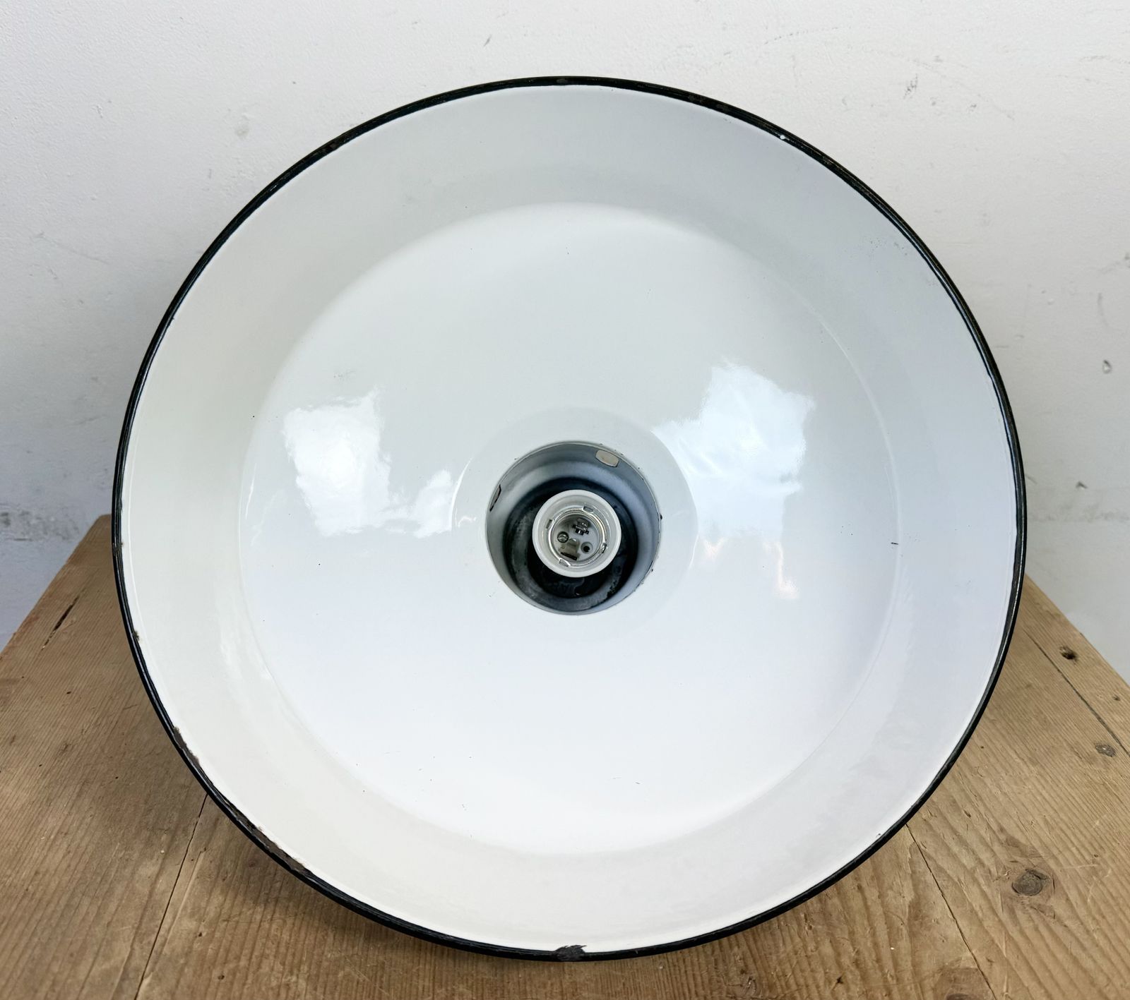 photo furniture Industrial White Enamel Factory Pendant Lamp From Abolite, 1960s