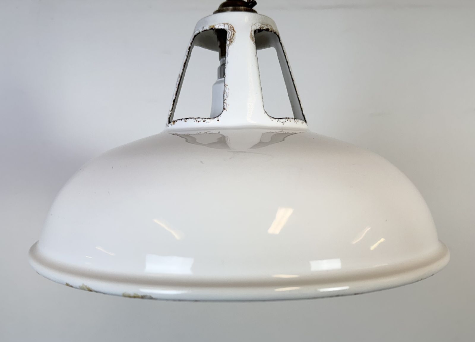 photo for sale Industrial White Enamel Factory Pendant Lamp From Thorlux, 1960s