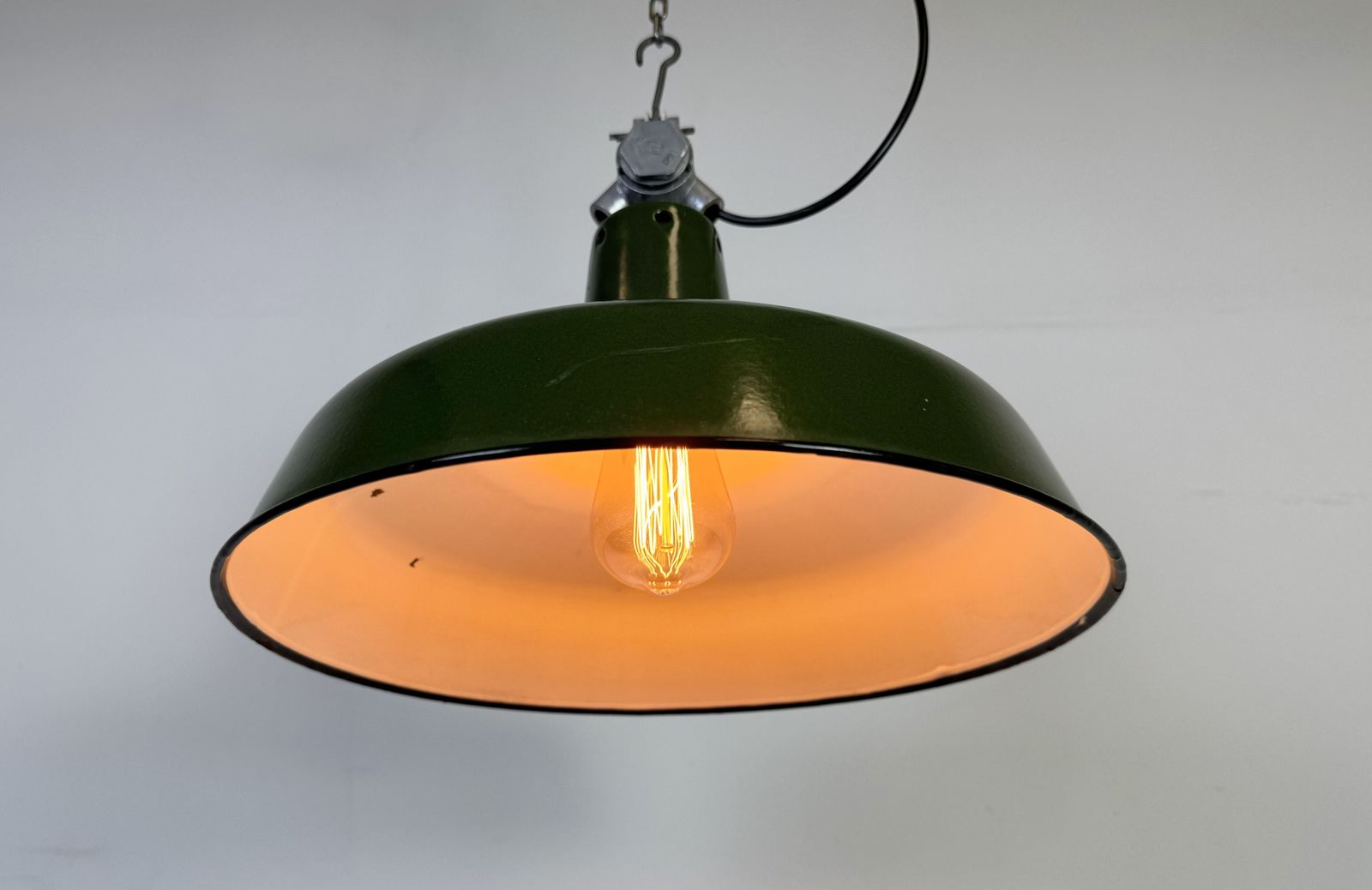 photo for sale Industrial French Green Enamel Factory Pendant Lamp, 1960s