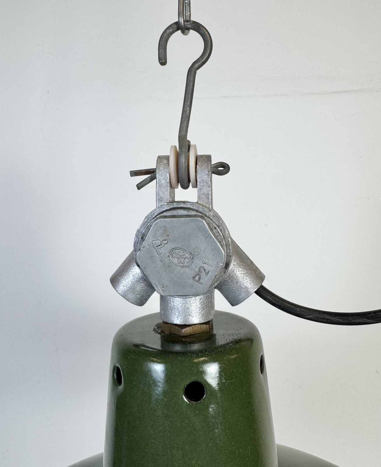 219.0 Industrial French Green Enamel Factory Pendant Lamp, 1960s photo