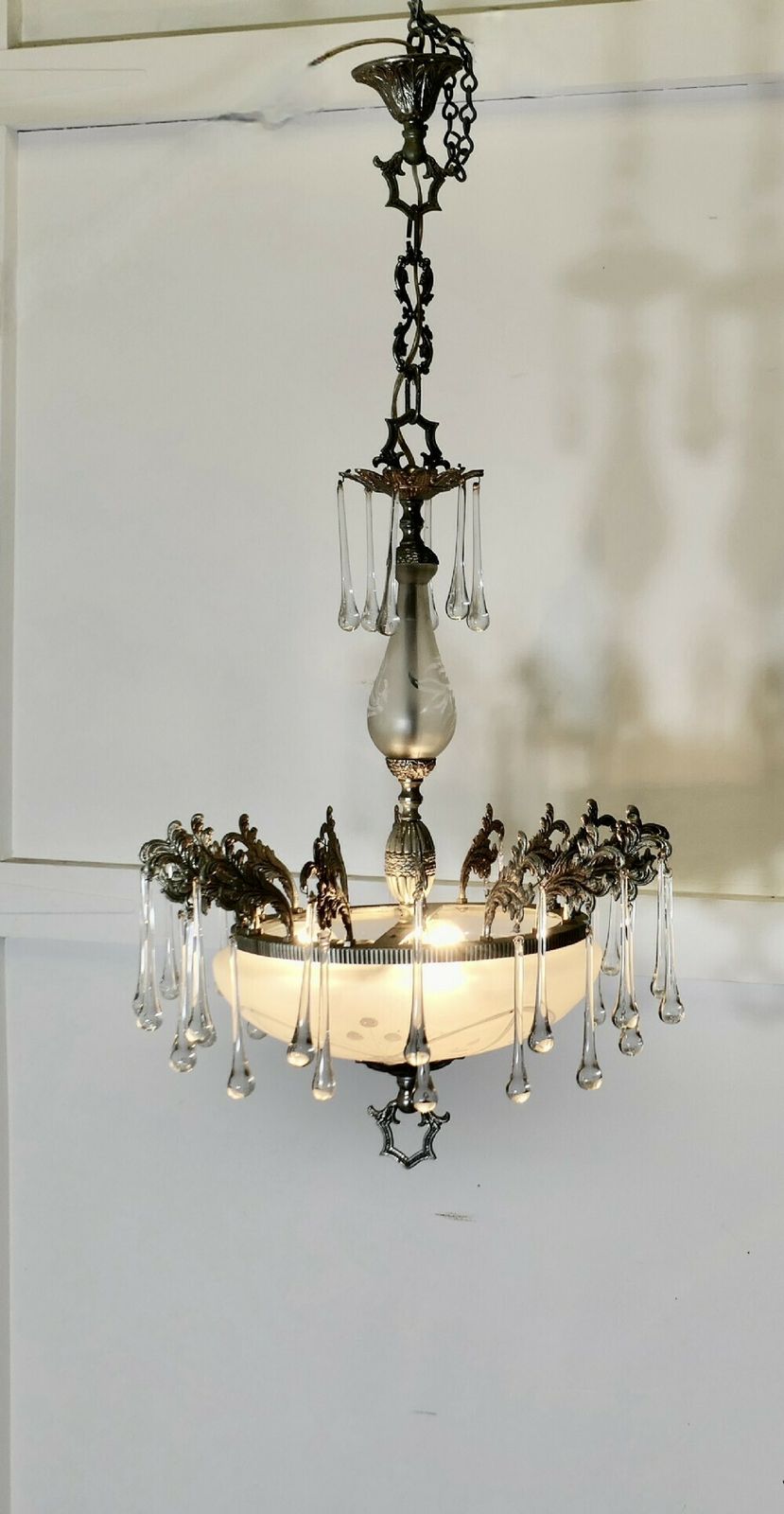 Magnificent Crystal Arts And Crafts Bowl Chandelier