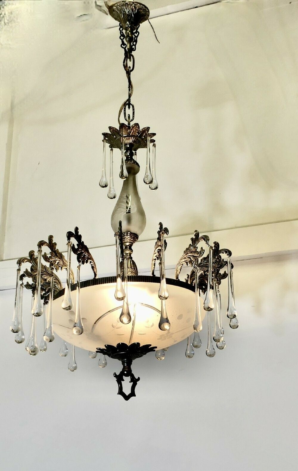 Magnificent Crystal Arts And Crafts Bowl Chandelier photo for sale