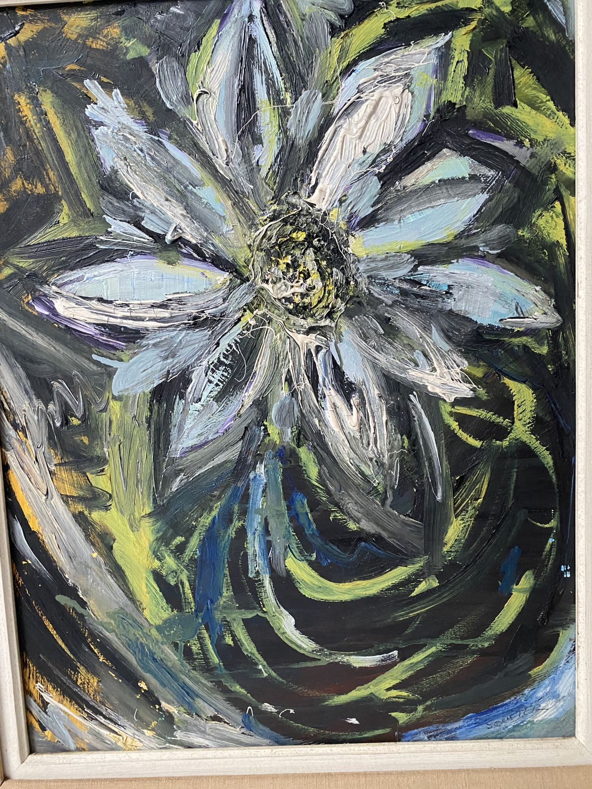 Mid Century Oil Painting Large Flower Signed Souster photo furniture