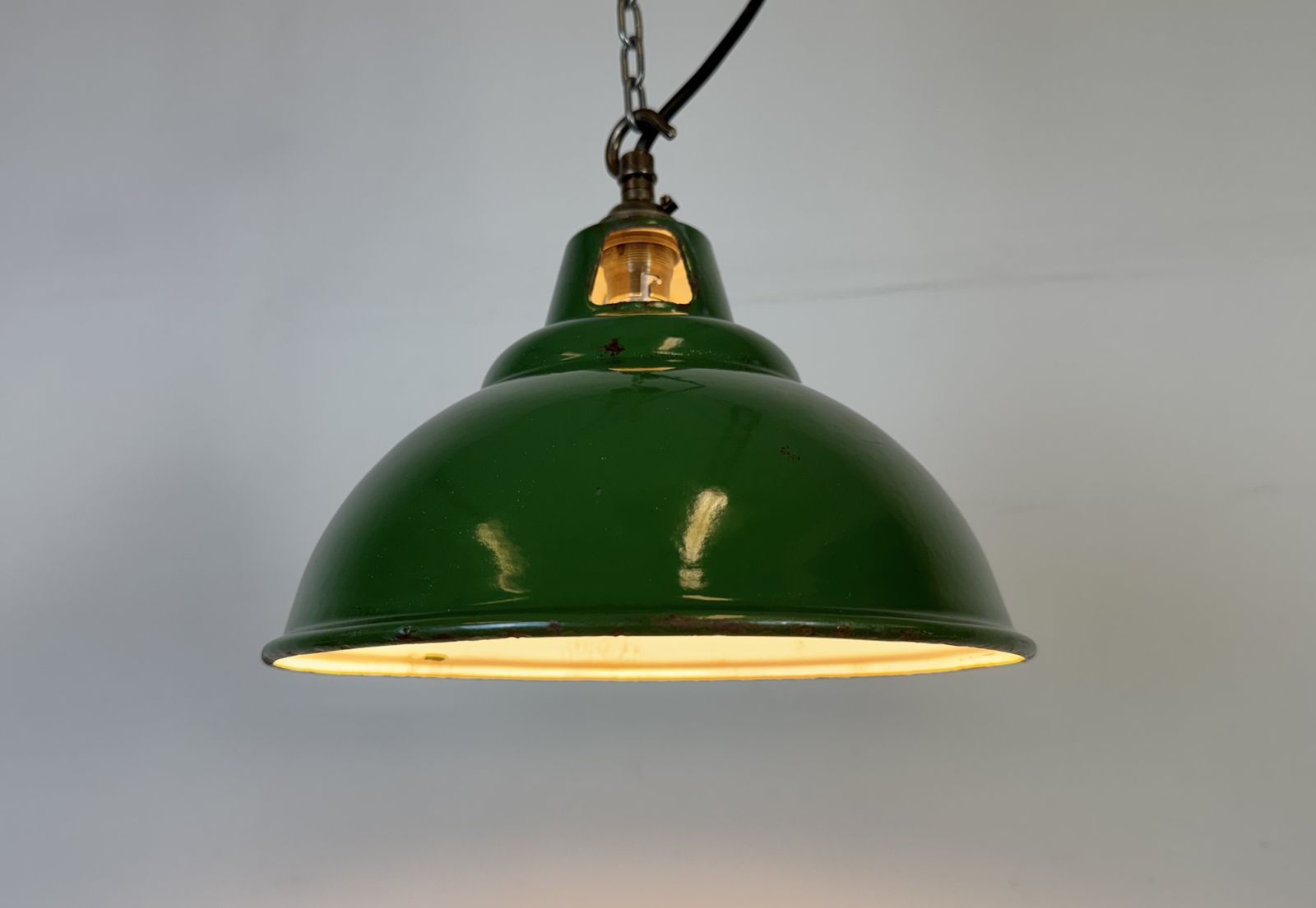 Industrial Green Enamel Factory Pendant Lamp From Maxlume, 1960s photo Lighting