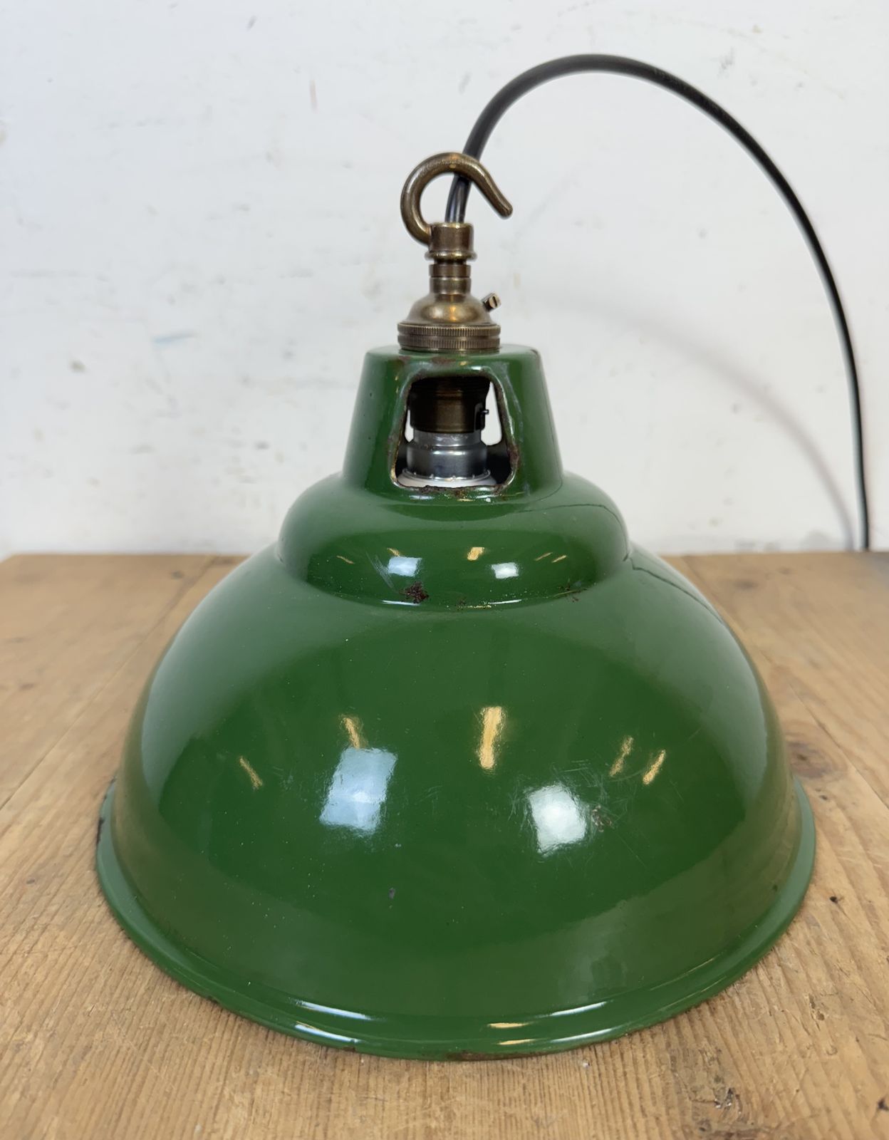 199.0 Industrial Green Enamel Factory Pendant Lamp From Maxlume, 1960s photo