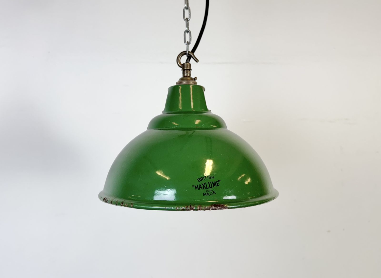 photo vinterior Industrial Green Enamel Factory Pendant Lamp From Maxlume, 1960s