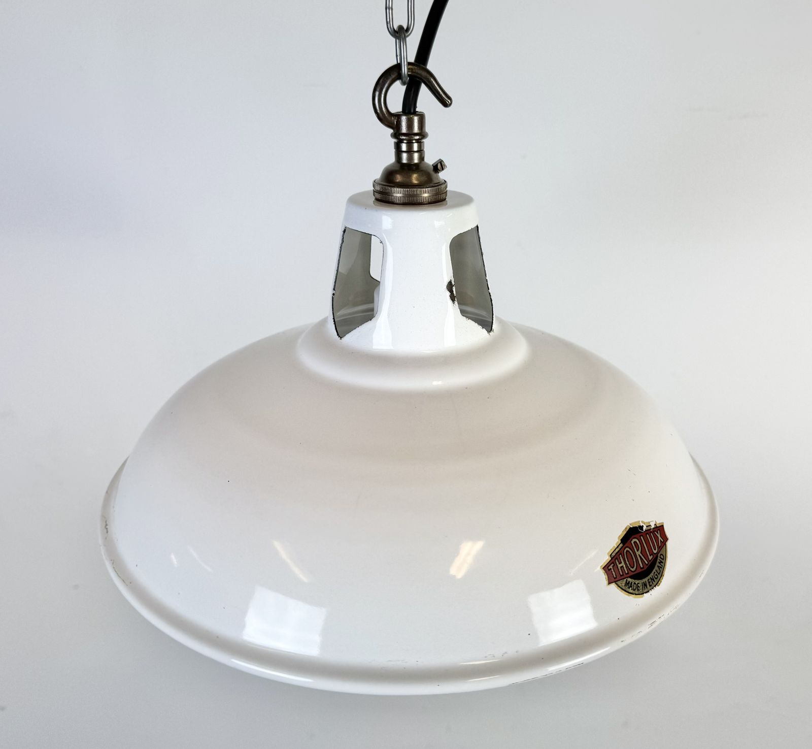 Industrial White Enamel Factory Pendant Lamp From Thorlux, 1960s photo 219.0