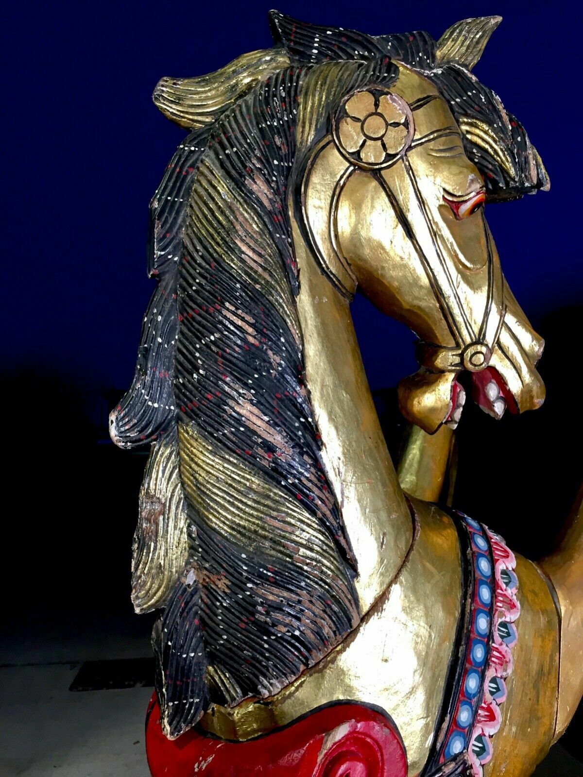 photo for sale Antique Edwardian Period Solid Wood Fairground Carousel Ride Horse C.1900 Large