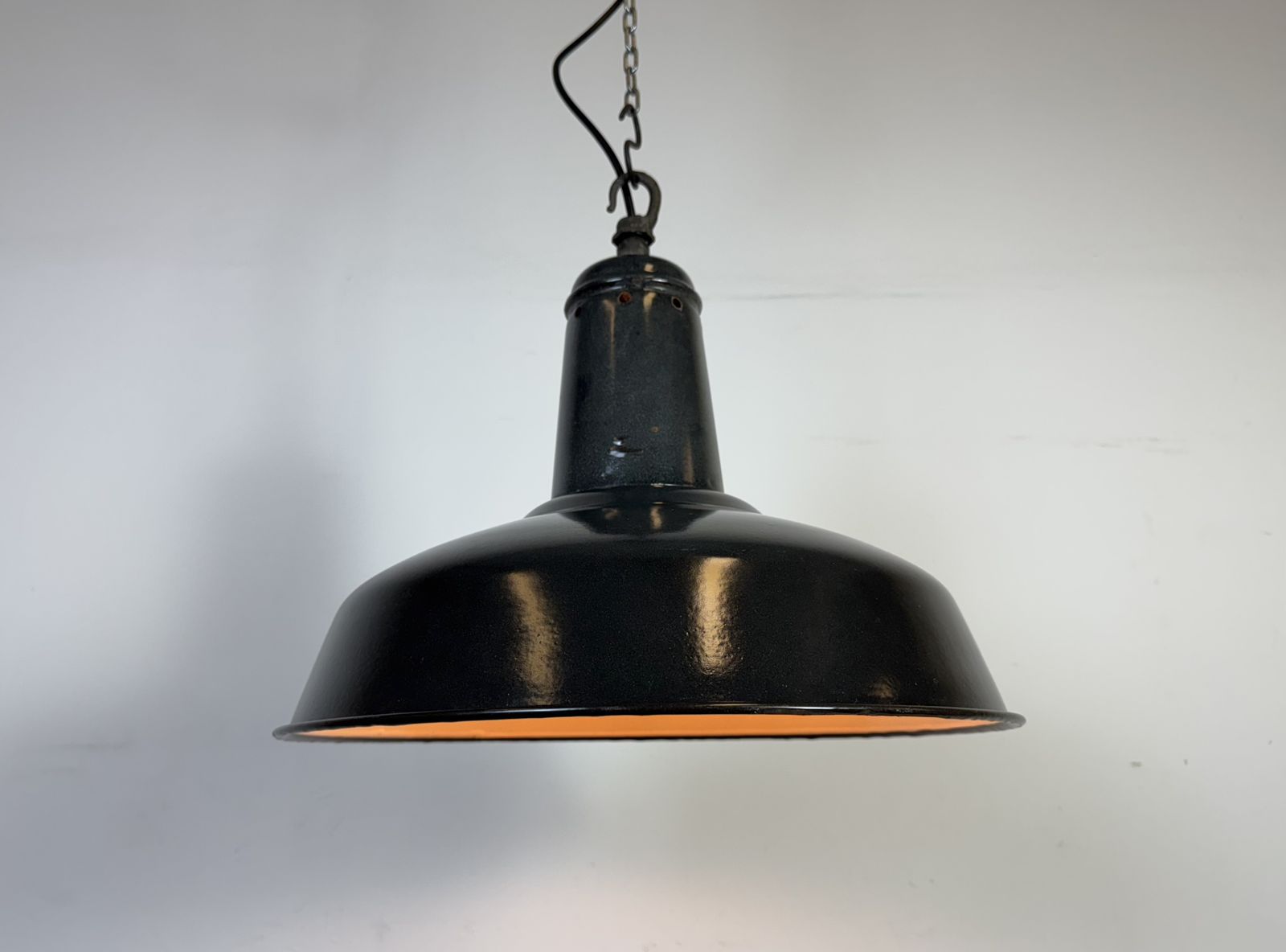 Industrial French Dark Grey Enamel Factory Pendant Lamp, 1960s, 2x photo Lighting