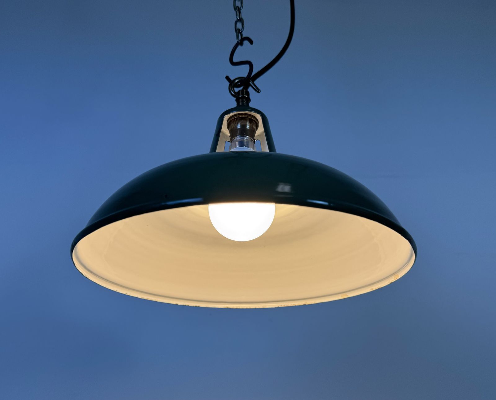 Industrial Green Enamel Factory Pendant Lamp, 1960s photo vintage