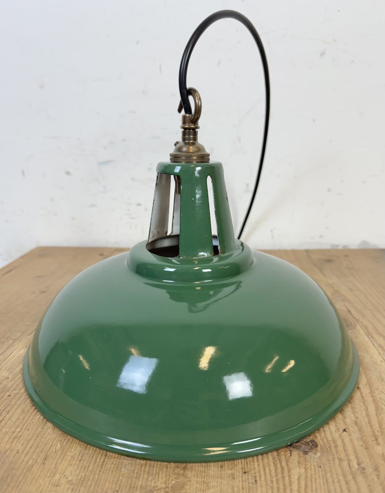 199.0 Industrial Green Enamel Factory Pendant Lamp, 1960s photo
