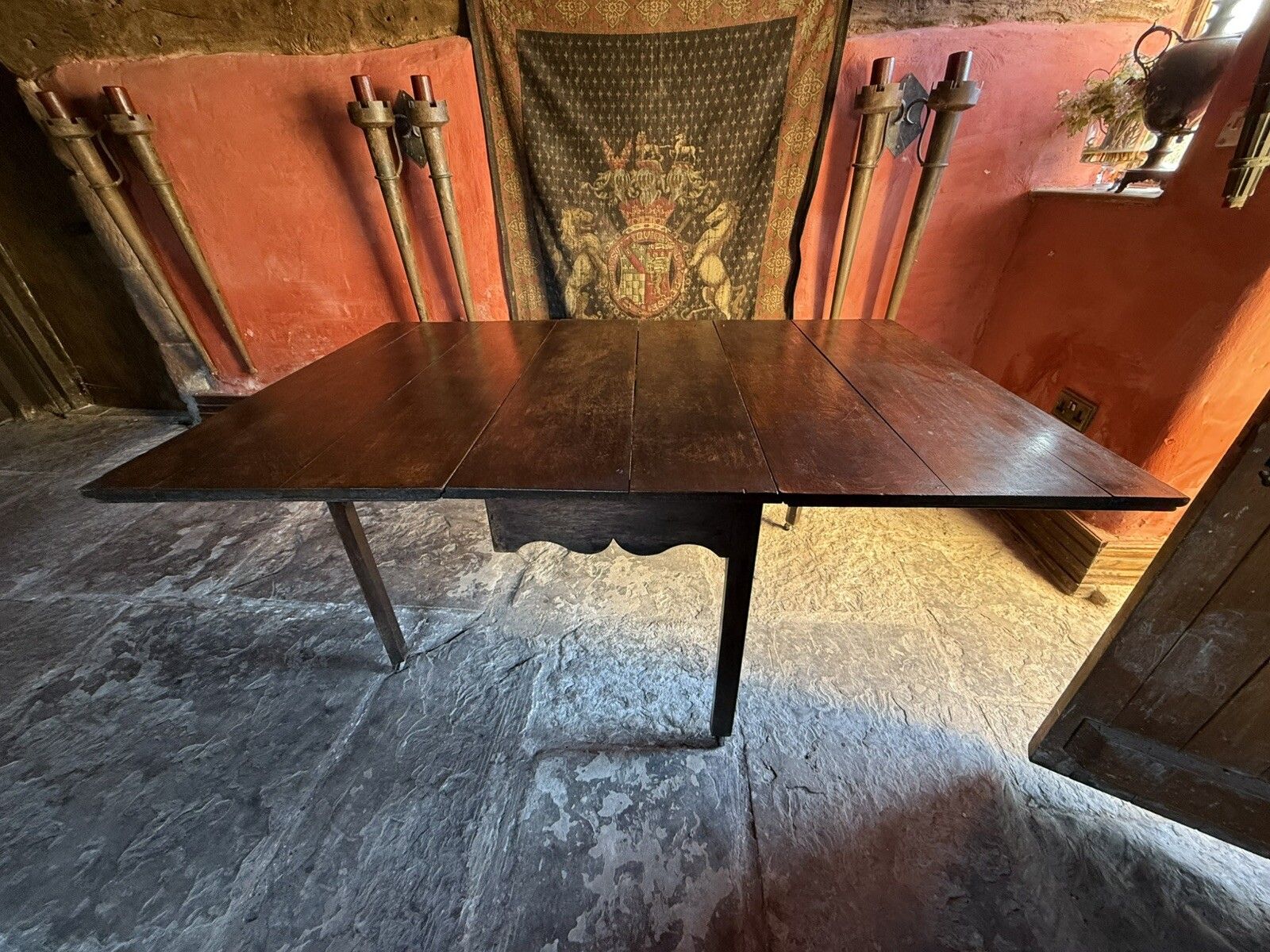 English Rare Antique Oak Plank Large Gateleg Extending Folding Table  C 1700's photo furniture