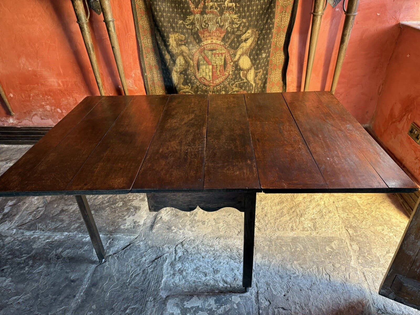 English Rare Antique Oak Plank Large Gateleg Extending Folding Table  C 1700's photo 699.0