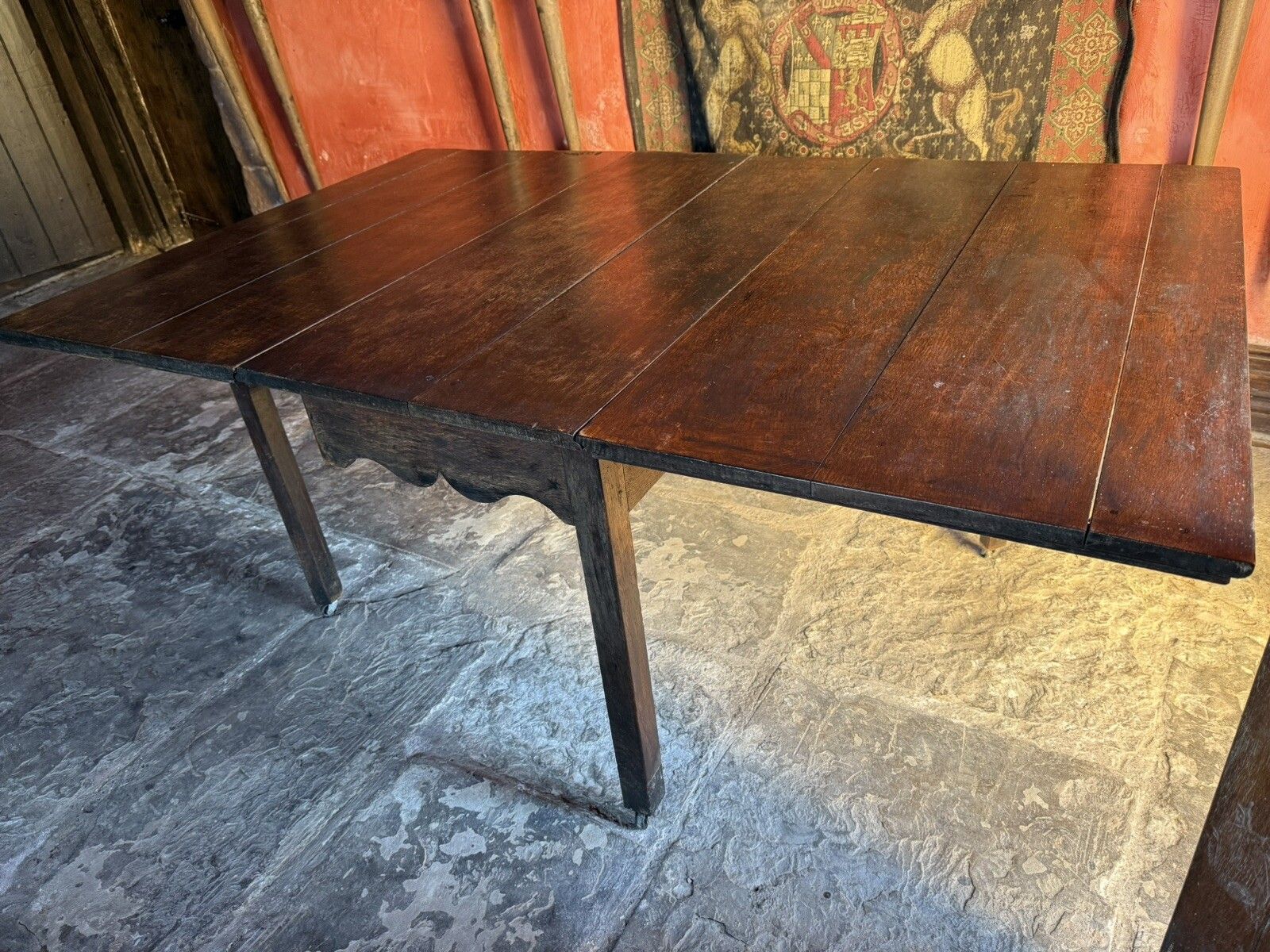 English Rare Antique Oak Plank Large Gateleg Extending Folding Table  C 1700's photo vinterior