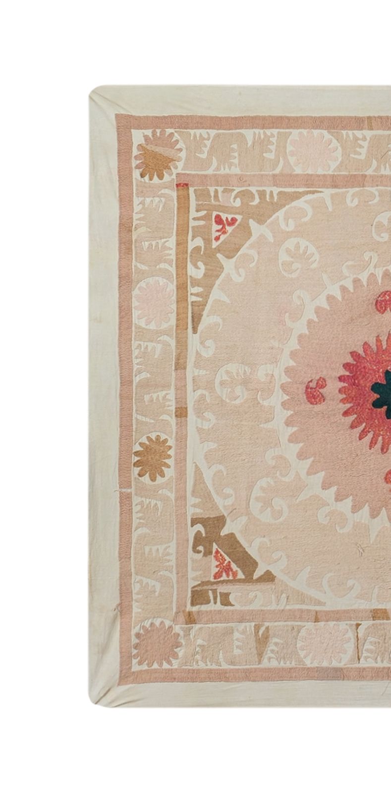 Suzani Wall Hanging Decor   Faded Tan Suzani Cloth   Uzbek Embroidery Wall Decor, Boho Bedspread, Ethnic 4'3'' X 4'4'' photo 250.0