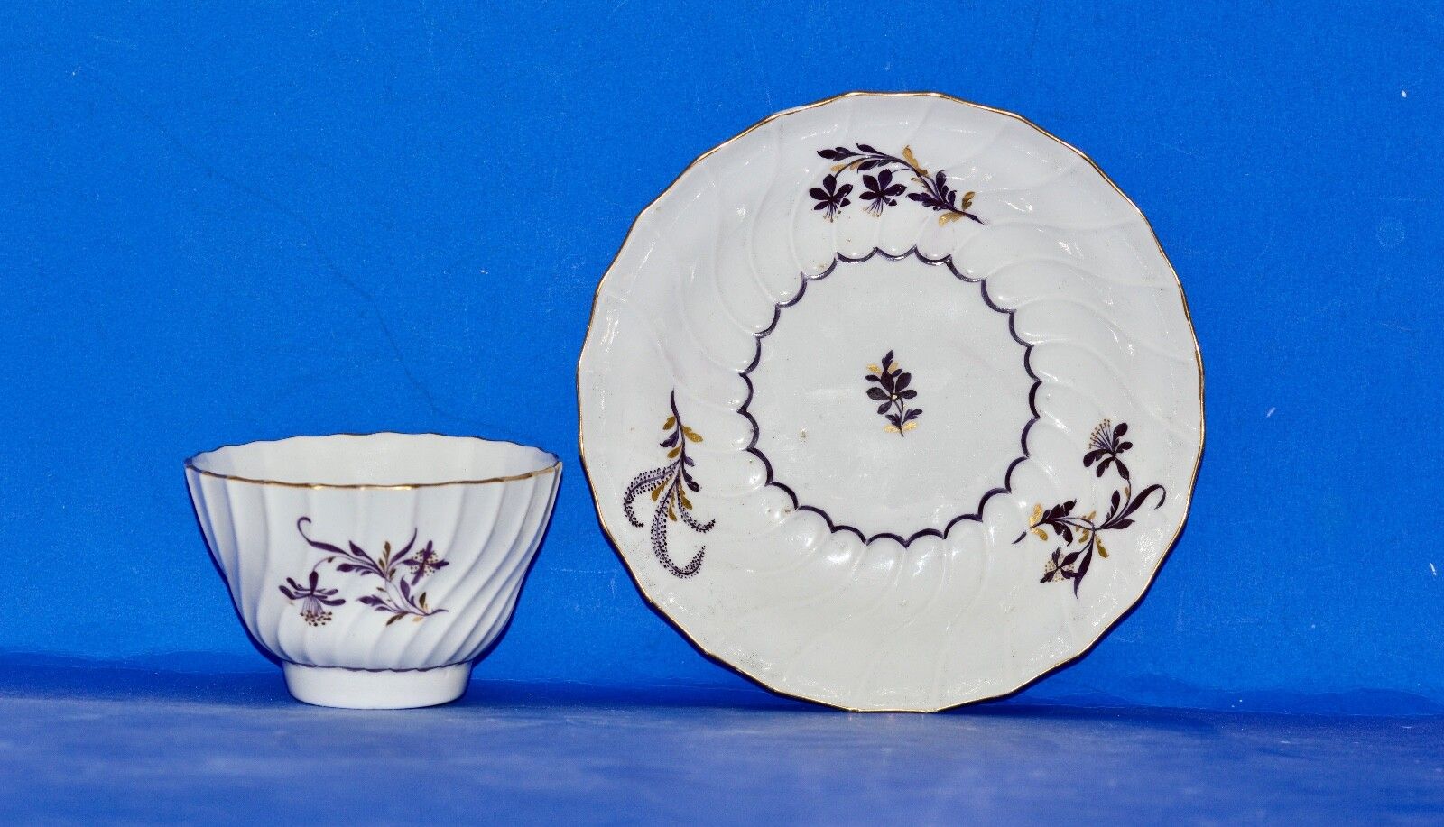 C1785 1800 Flight Period Worcester Porcelain Spirally Fluted Teabowl And Saucer