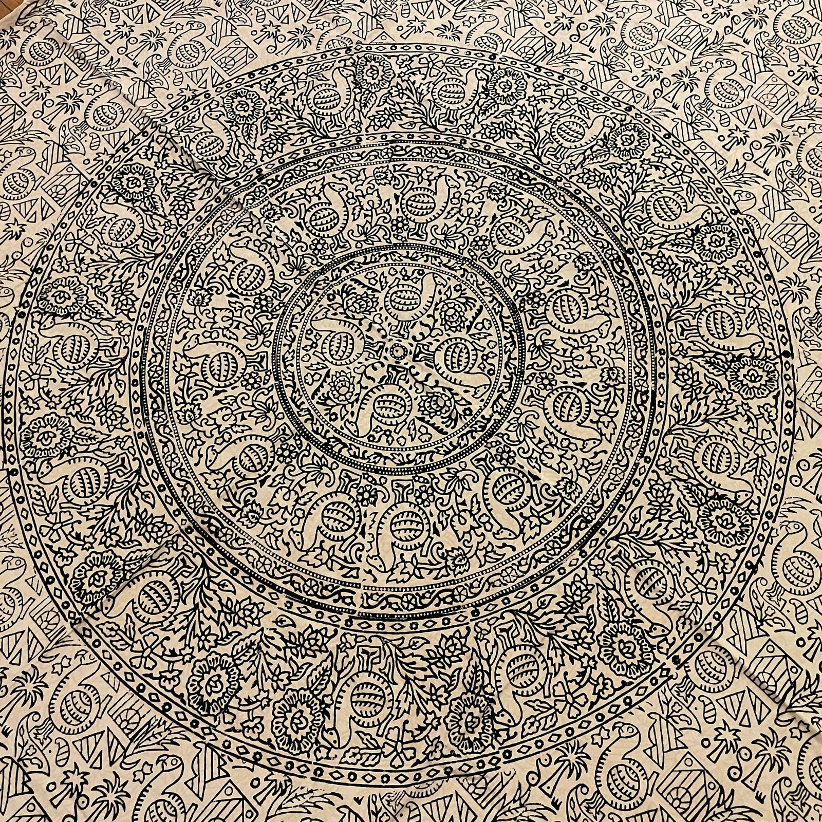 photo for sale Hand Printed Indian Fabric 150x223cm Pattern Block Black White Tapestry Cotton Handmade Craft Dress Making Traditional Cloth India Patterned