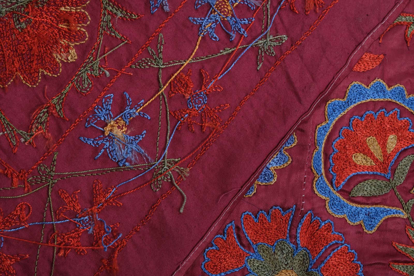 Uzbek Silk Suzani Embroidery   Fabric For Wall Hanging, Bedspread, Bed Cover, Tablecloth   Bukhara Wall Decor Fabric 3'1'' X 6'3'' photo 350.0