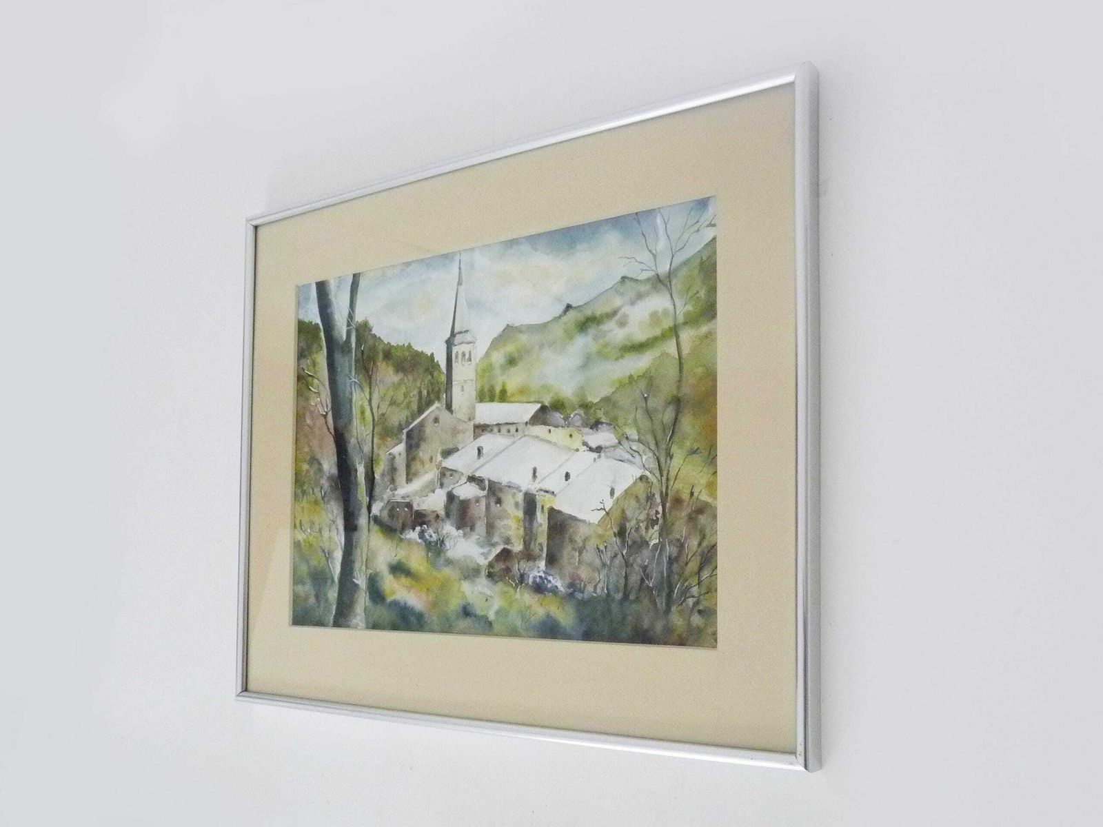 Original Watercolor Of Carani Church In The Mountains. Signed photo for sale