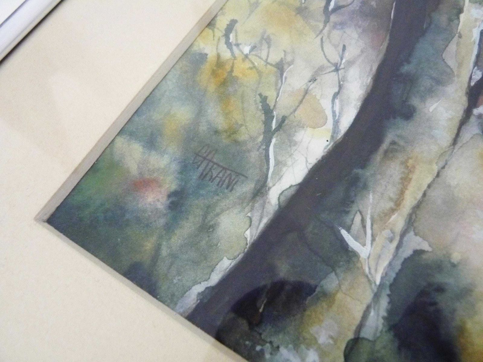 Original Watercolor Of Carani Church In The Mountains. Signed photo vinterior