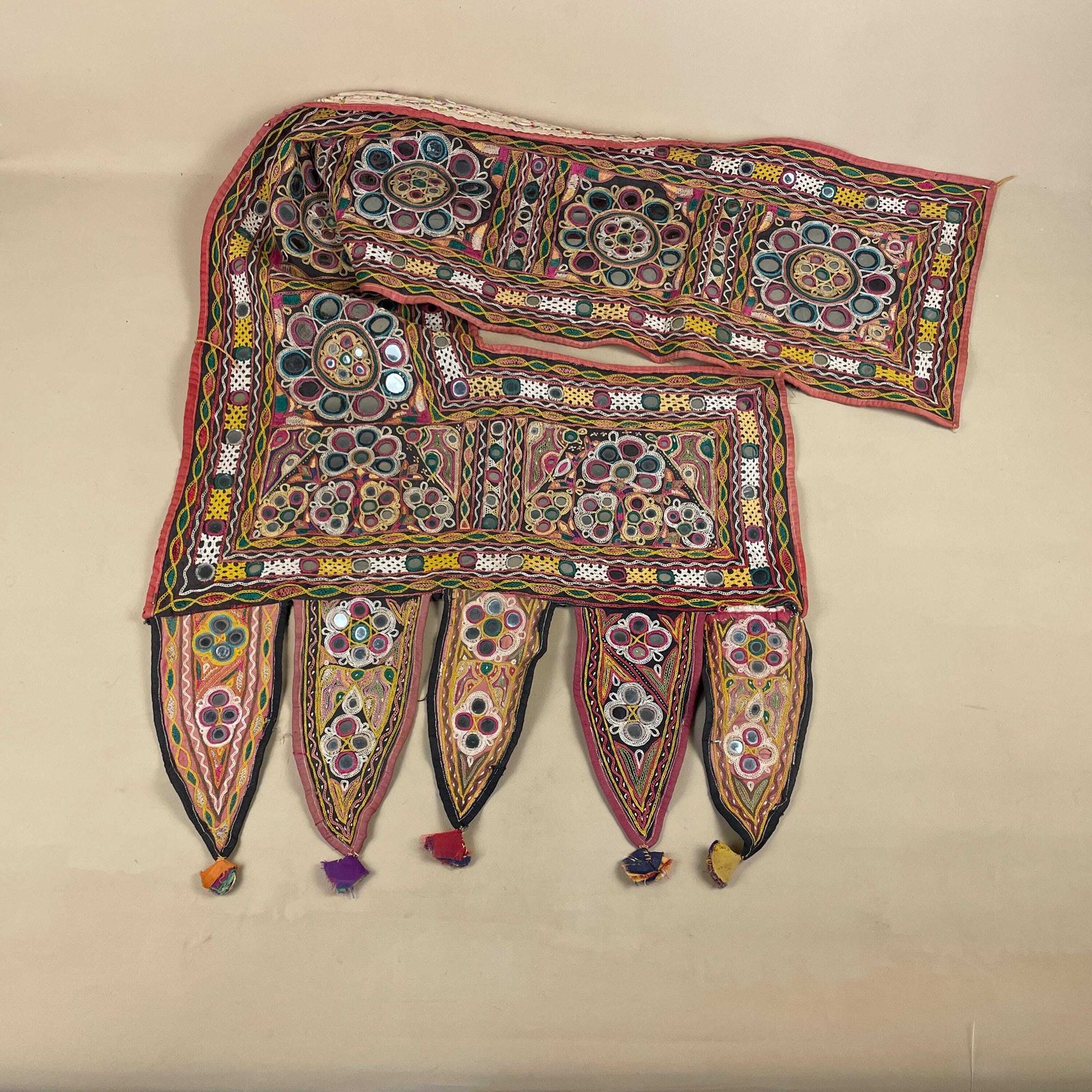 Antique Old Indian Fabric Hand Embroidered Pattern Tapestry Cotton Handmade Craft Traditional Cloth India Outfit Stitched Embellished Sewn