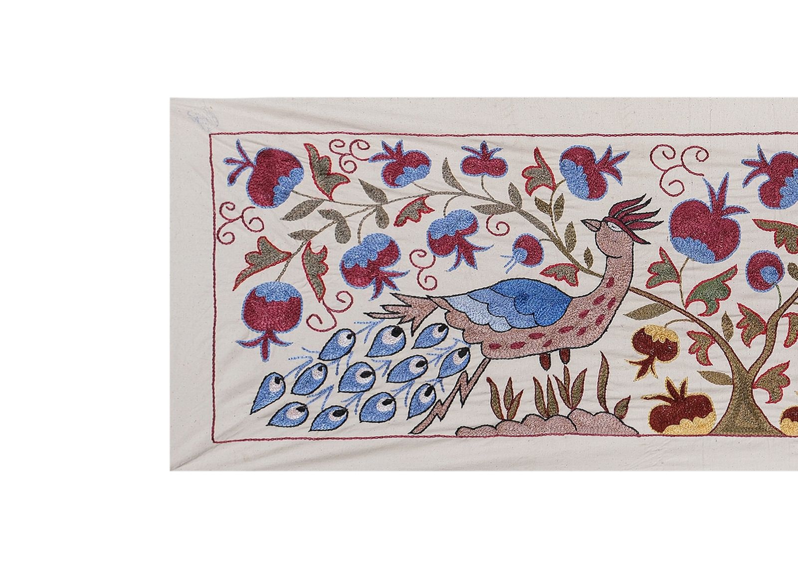 Suzani Peacock Pictorial Animal Uzbek Cloth   Tribal Embroidery Wall Decor, Interior Designer Home Decor 1'6'' X 4'6'' photo for sale