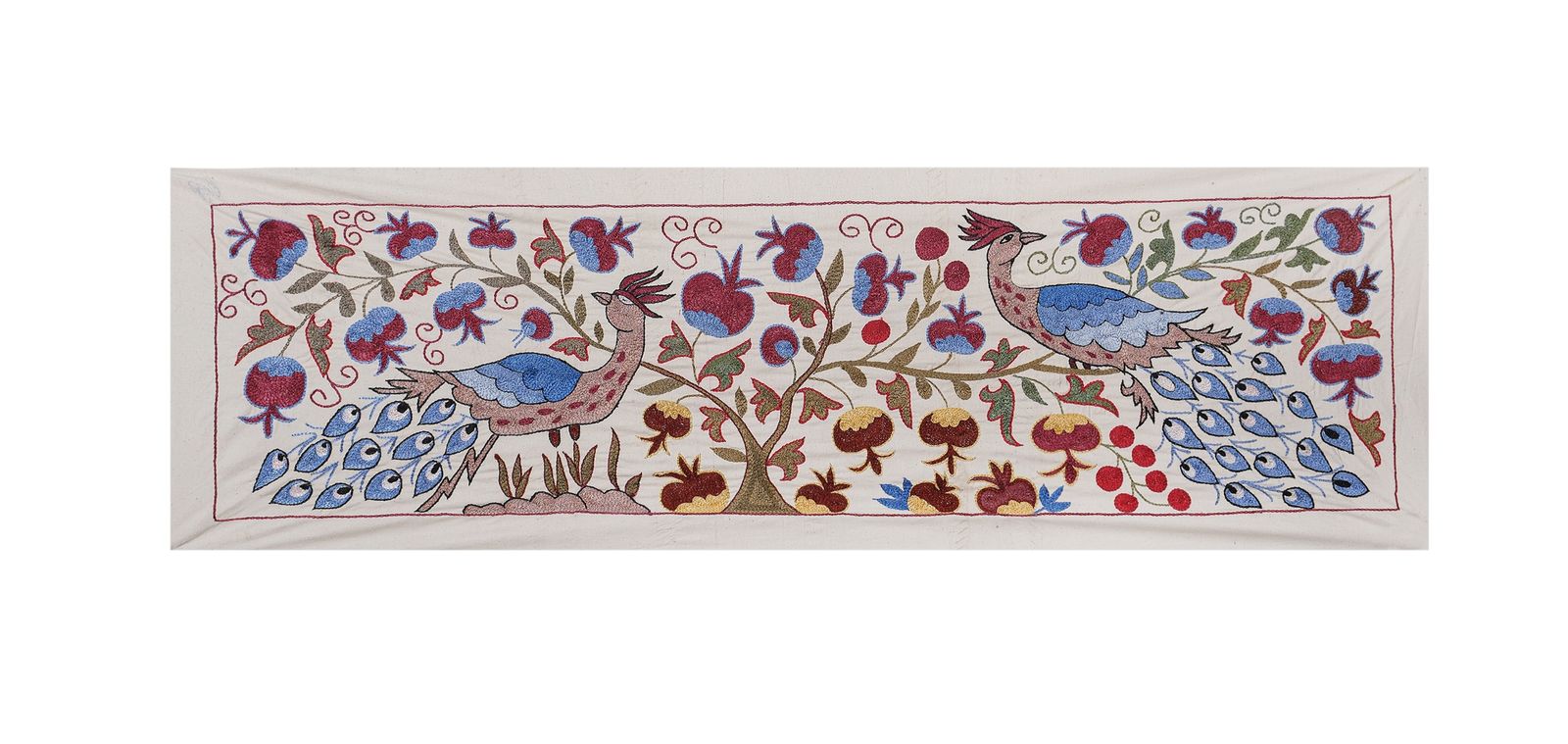 Suzani Peacock Pictorial Animal Uzbek Cloth   Tribal Embroidery Wall Decor, Interior Designer Home Decor 1'6'' X 4'6''
