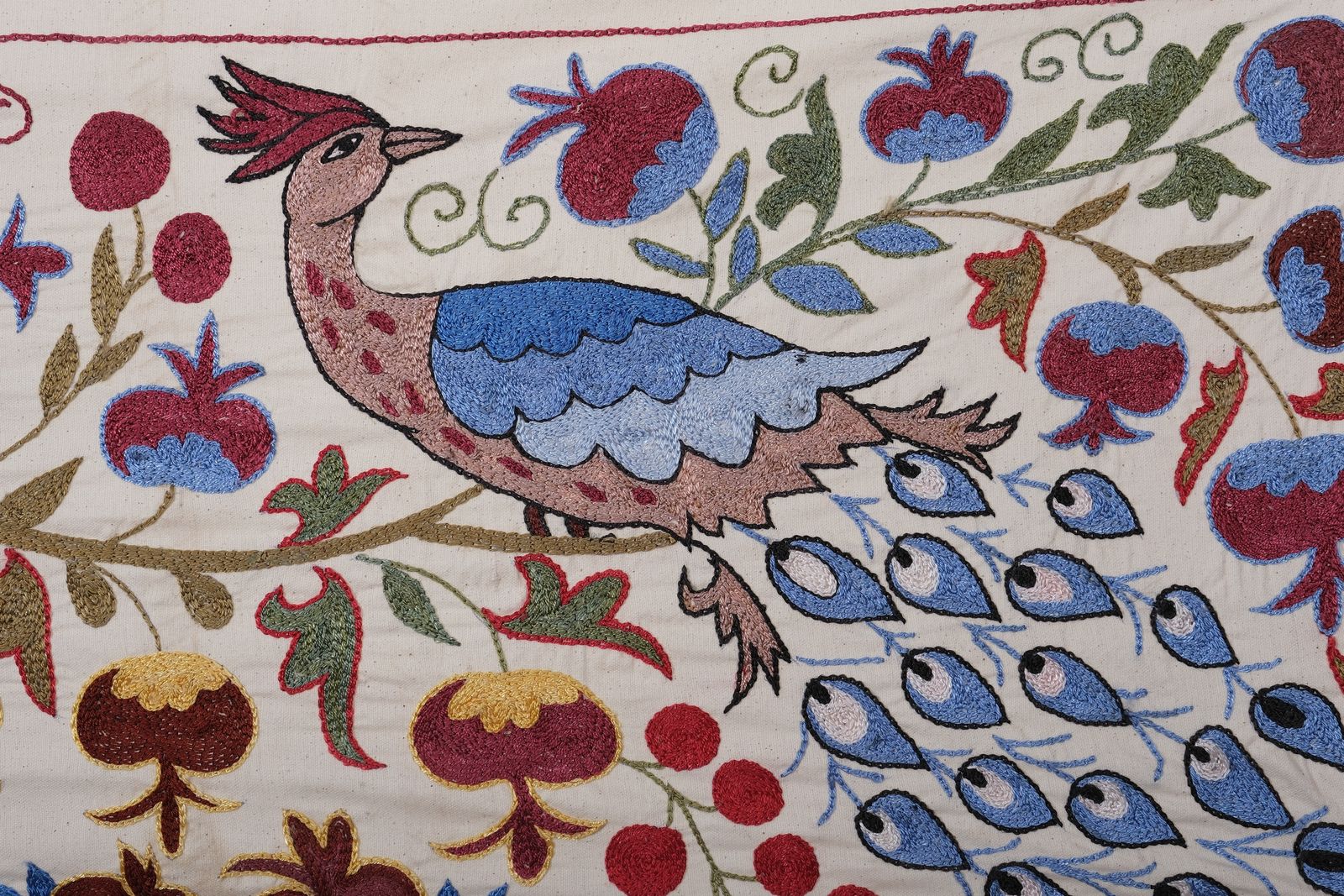 photo furniture Suzani Peacock Pictorial Animal Uzbek Cloth   Tribal Embroidery Wall Decor, Interior Designer Home Decor 1'6'' X 4'6''