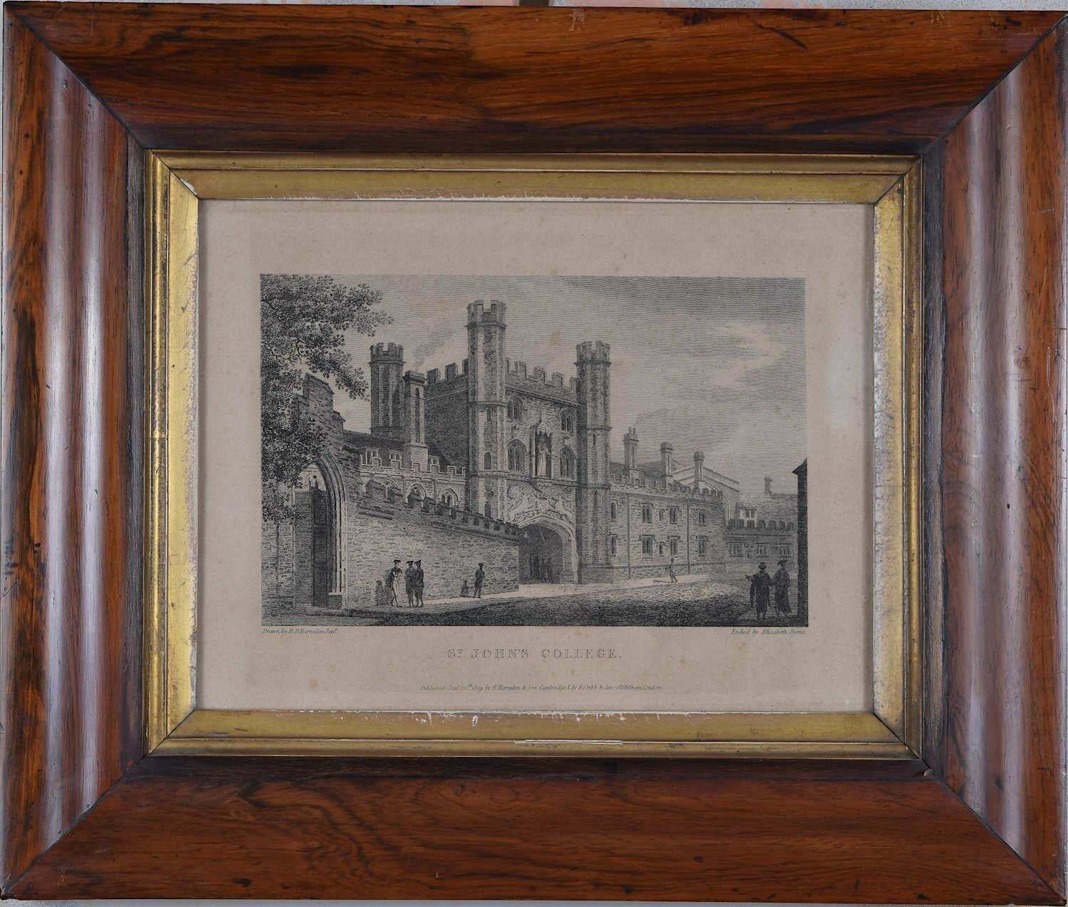 St John's College, Cambridge, Engraving By Richard Bankes Harraden