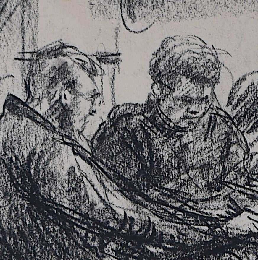 Hubert Finney, Soldiers Waiting, Charcoal By Hubert Finney photo furniture