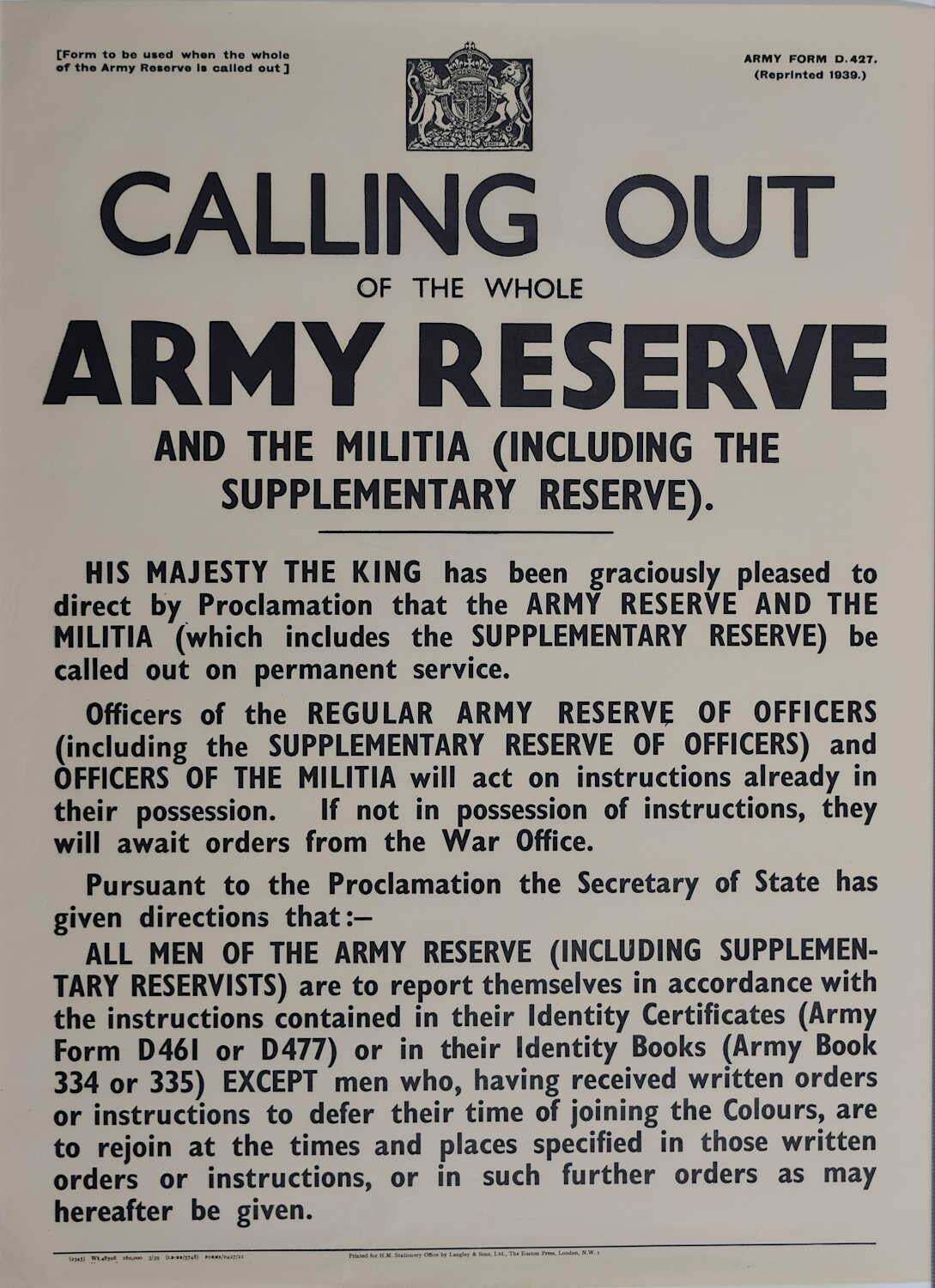 Churchill Poster: Calling Out Of The Whole Army Reserve