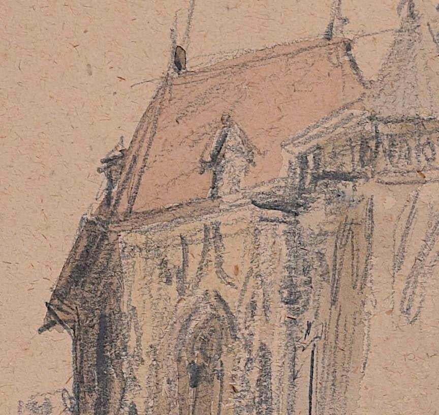 Watercolour Of Dieppe Cathedral By Sir Albert Richardson Pra 1956 photo furniture