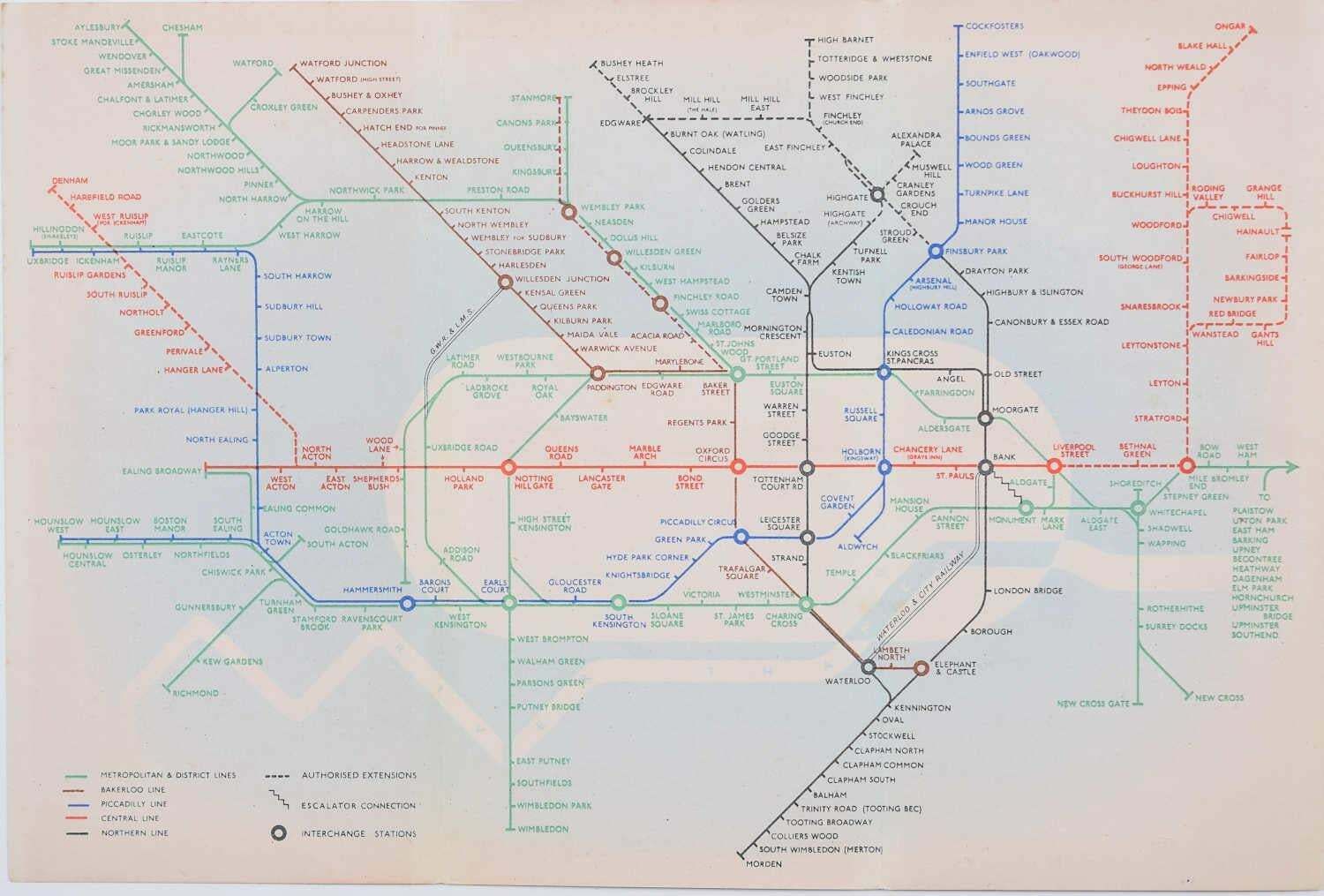 1939 No 1 London Underground Pocket Map ‘Zero’, Hans Schleger After Harry Beck