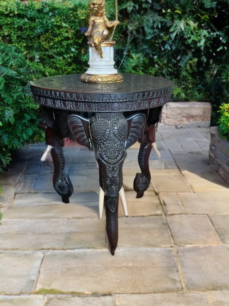 Heavily Carved Elephant Table Early Example Not A Recent Reproduction