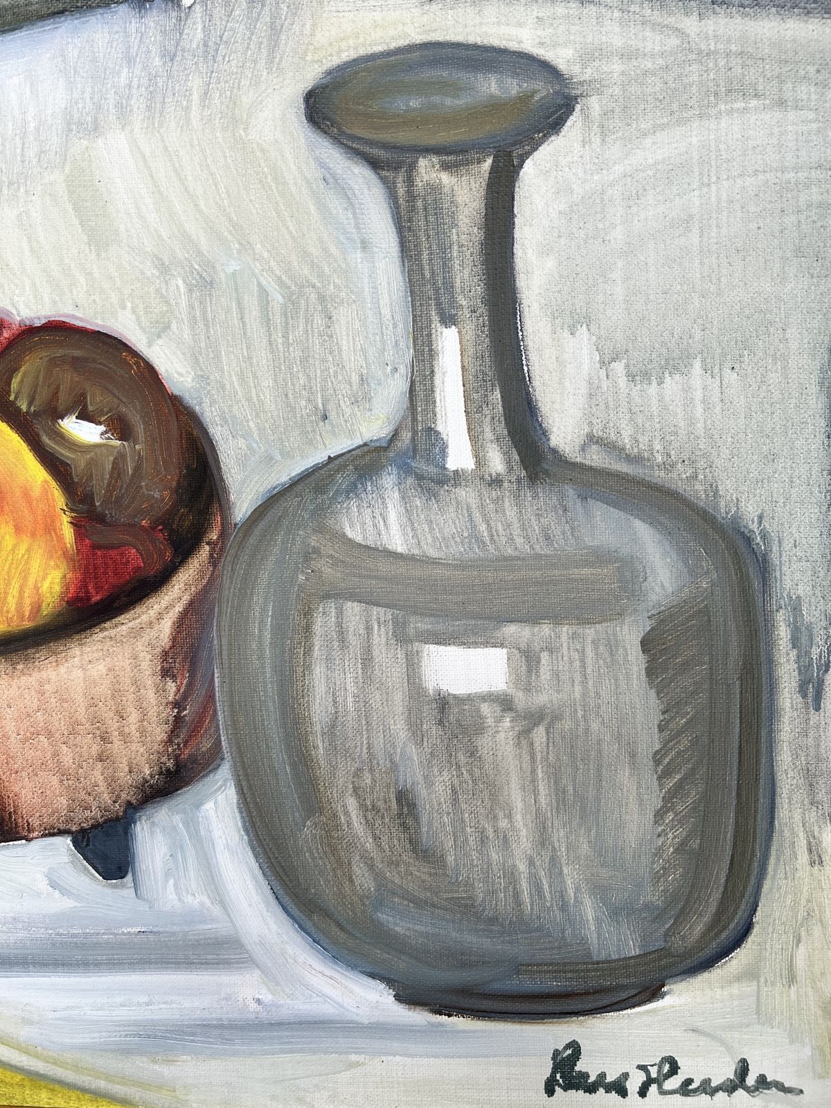 Apples And Bottle, Oil On Canvas Still Life Painting photo vinterior
