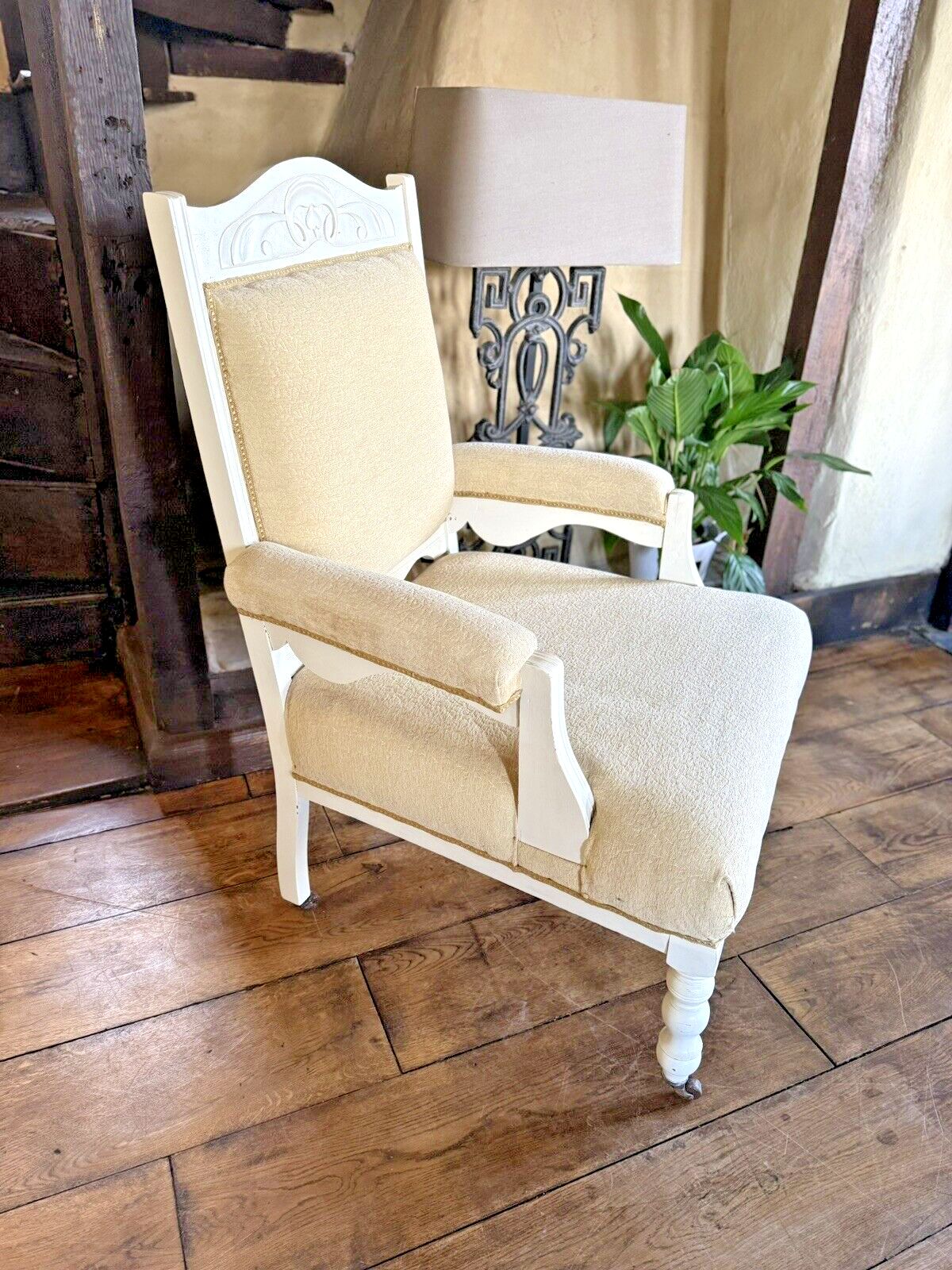 Antique Victorian White & Pale Gold  Unholstered Armchair Chair Circa 1800's photo furniture