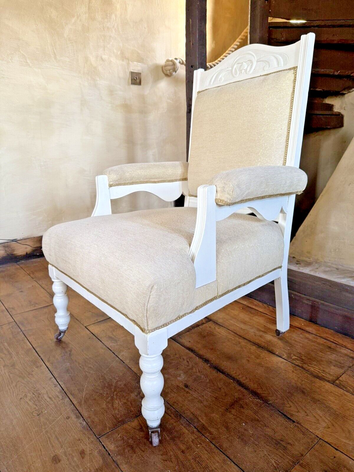 Antique Victorian White & Pale Gold  Unholstered Armchair Chair Circa 1800's photo Furniture
