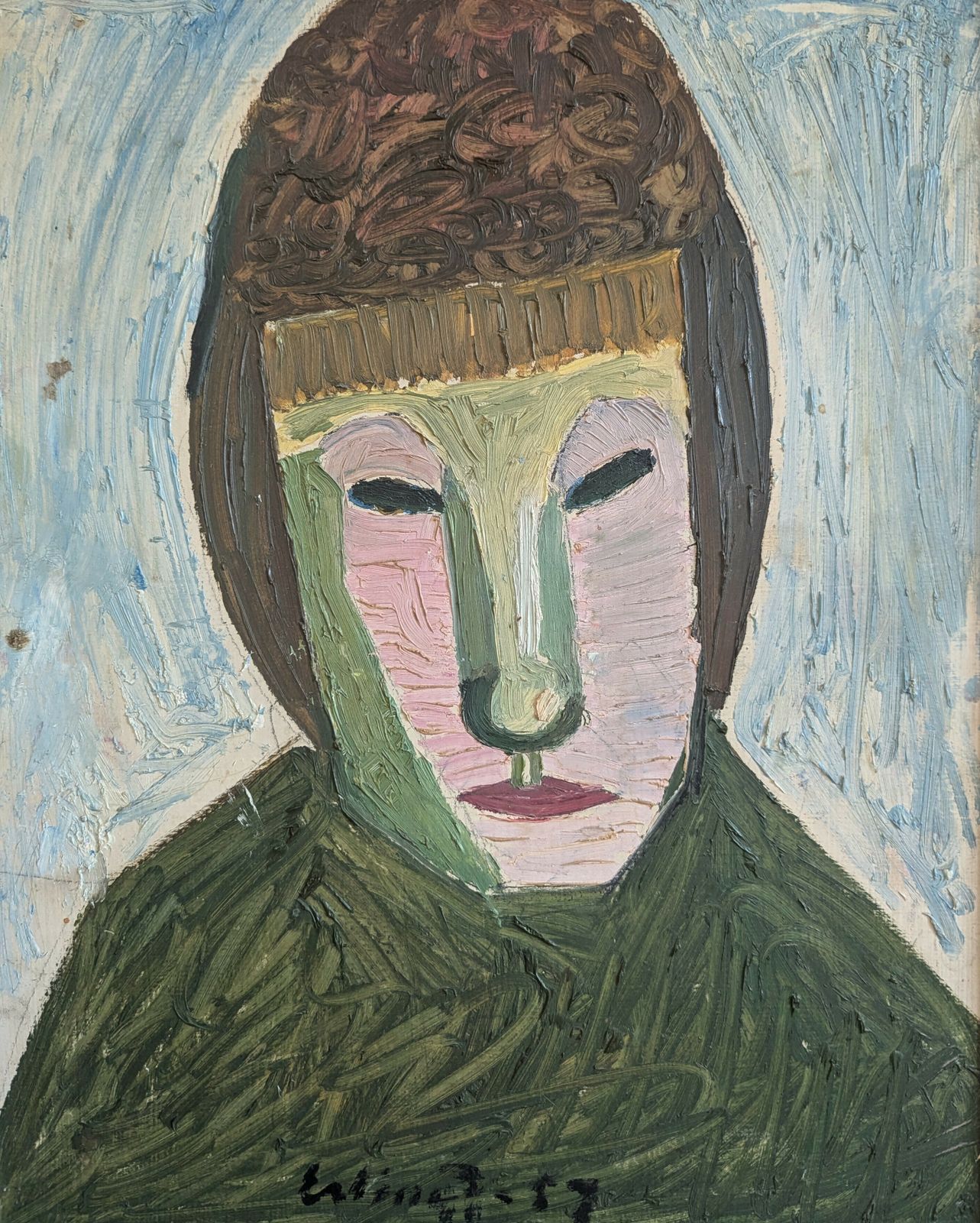 Art Behind The Mask Oil Painting, 1950s photo
