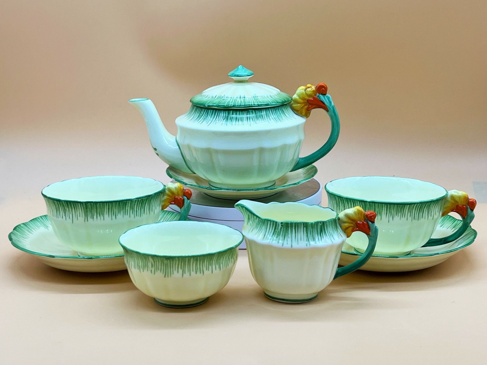 Antique Crown Staffordshire China Marigold Handle Tea Set For 2. 768602. photo vinterior