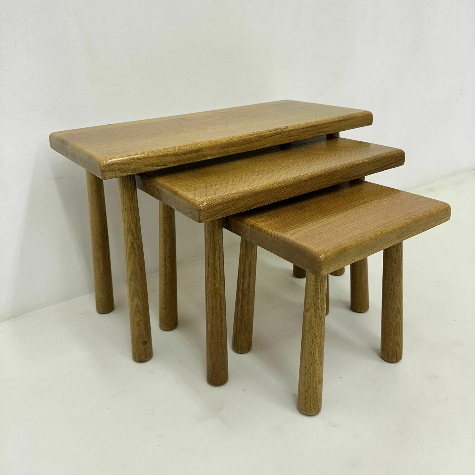 Set Bijzettafels Massief Eikenhout, Brutalist, Jaren 1970