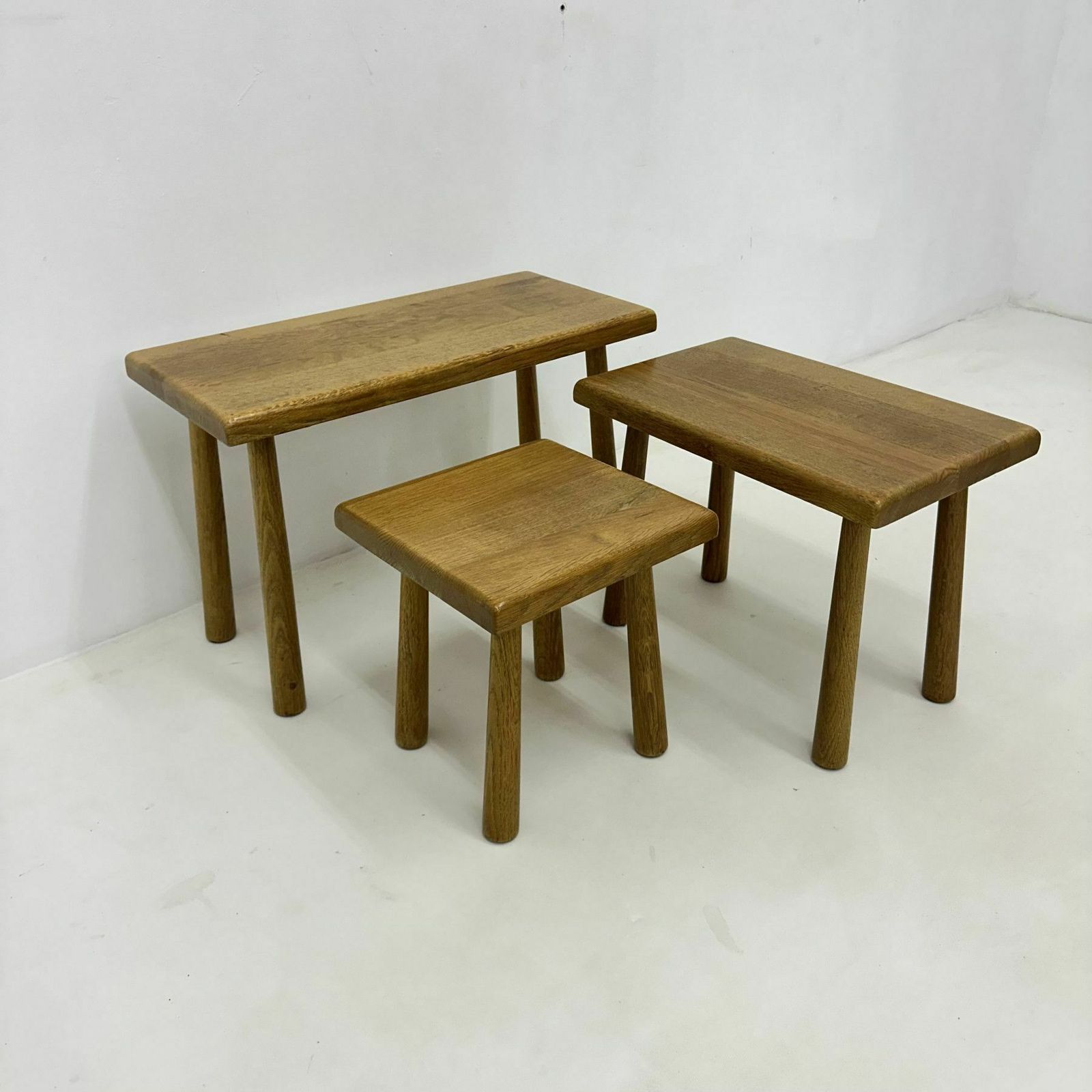 Set Bijzettafels Massief Eikenhout, Brutalist, Jaren 1970 photo buy