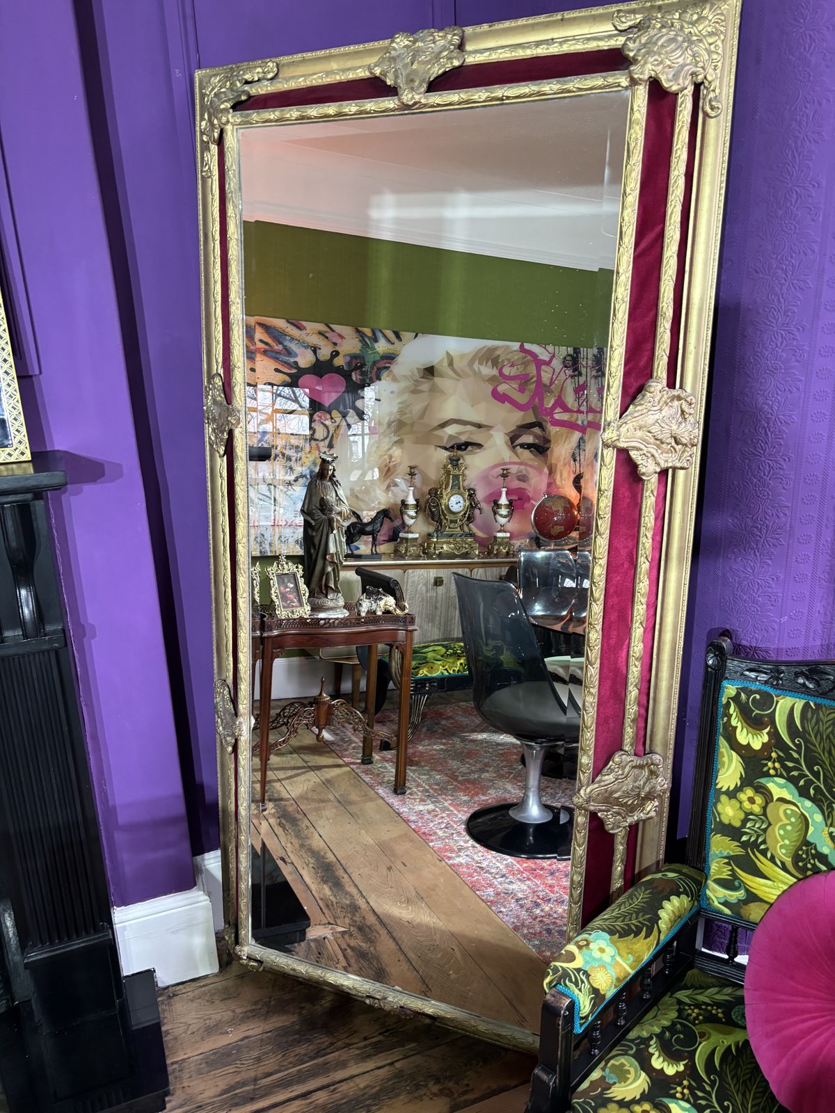 Large Gilt And Red Velvet Framed Beveled Edge French Mirror photo Home Decor