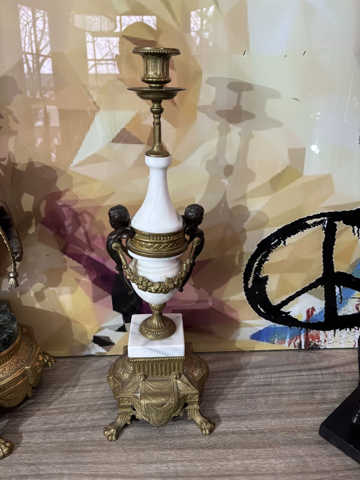 Pair Of Marble And Brass Clock Garnitures With Cherubs photo furniture