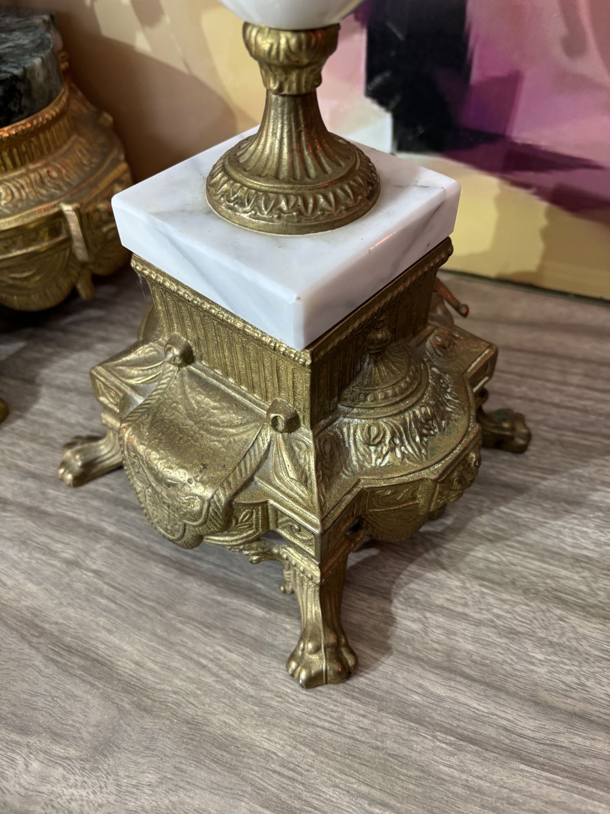 Pair Of Marble And Brass Clock Garnitures With Cherubs photo Home Decor