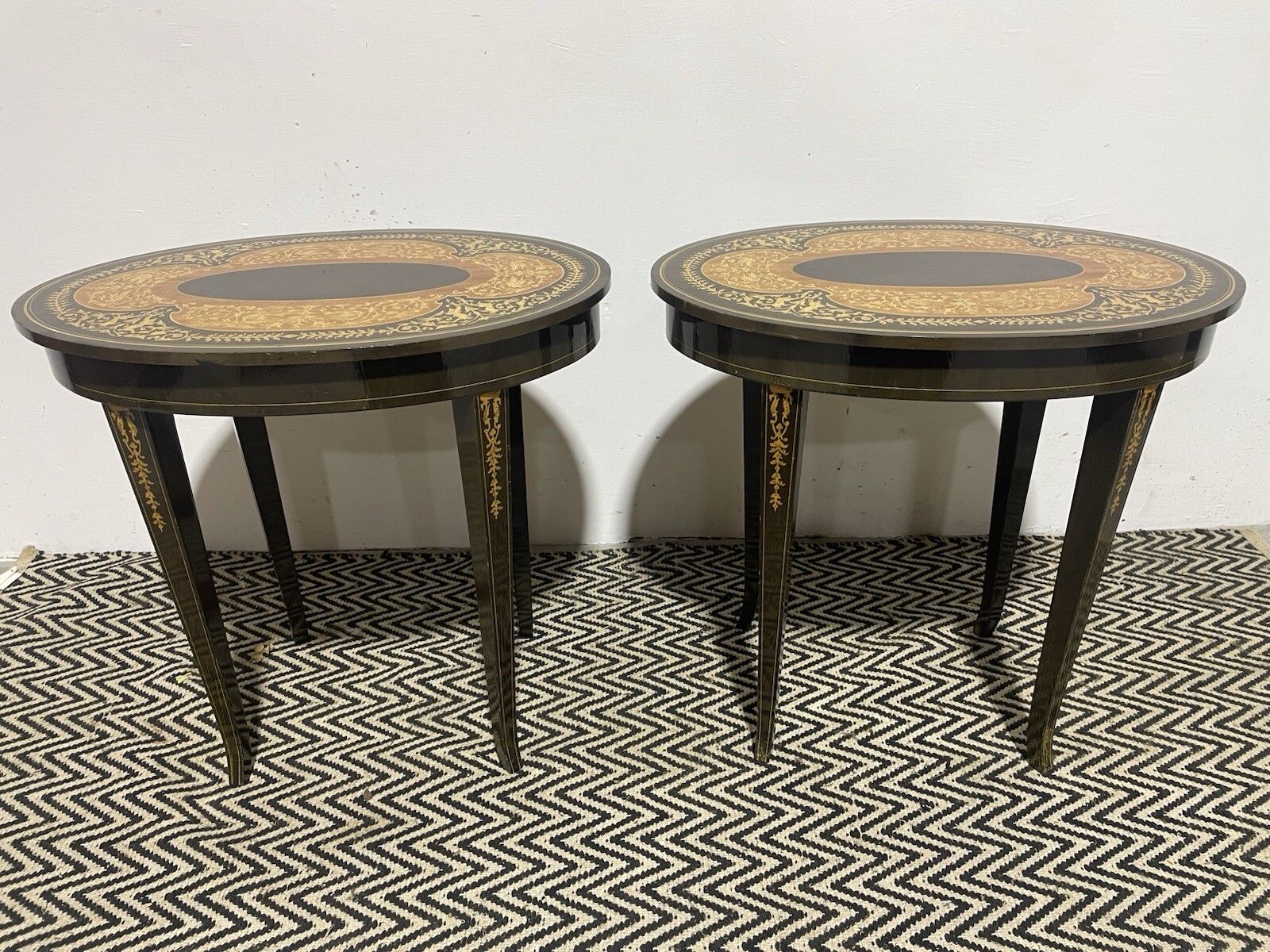 Antique Italian Style Music Side Tables Pair Lamp Coffee Table Oval photo for sale