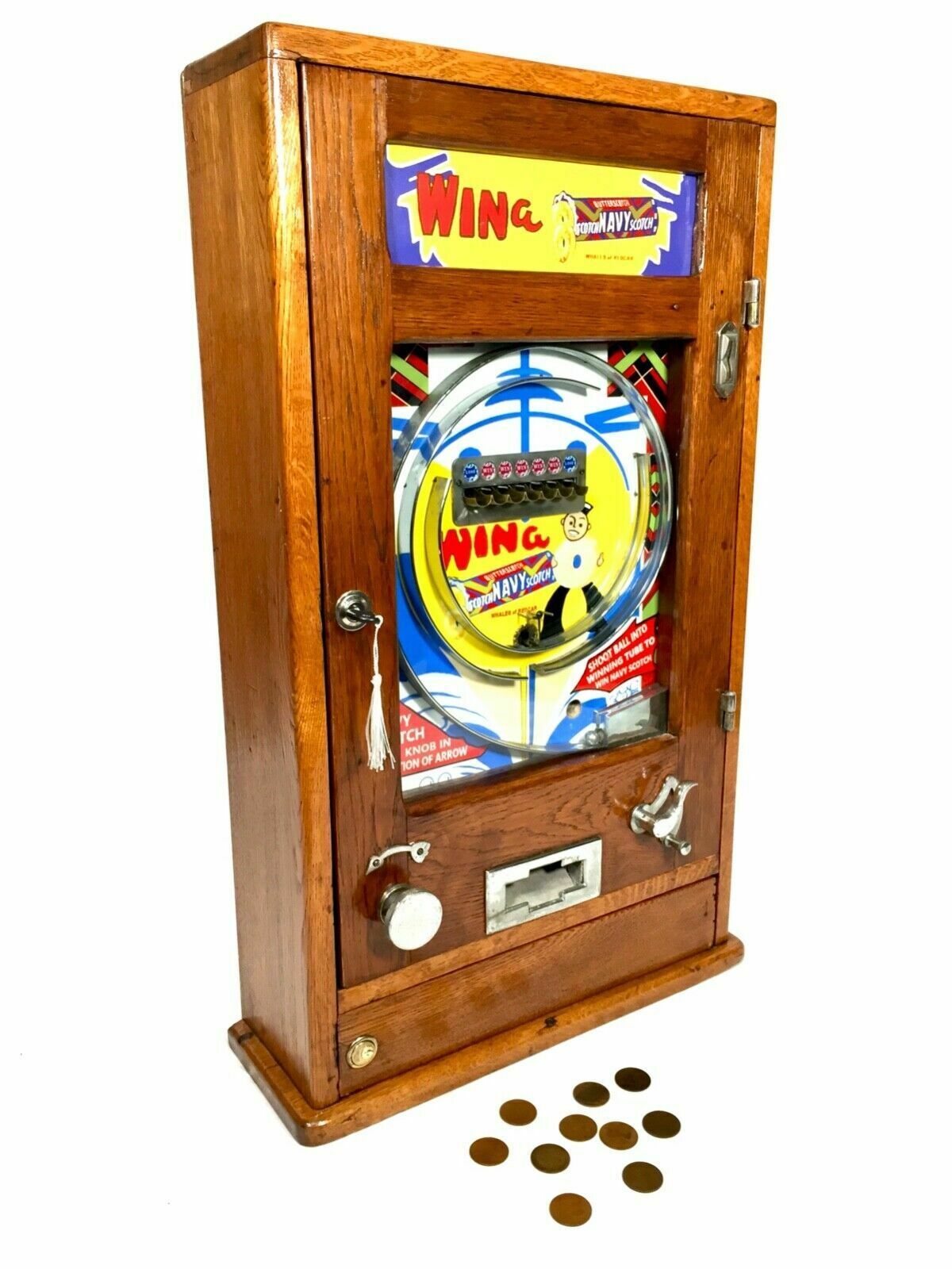 Antique 1960s Oliver Whales Win A Navy Scotch Arcade Coin Operated Penny Machine