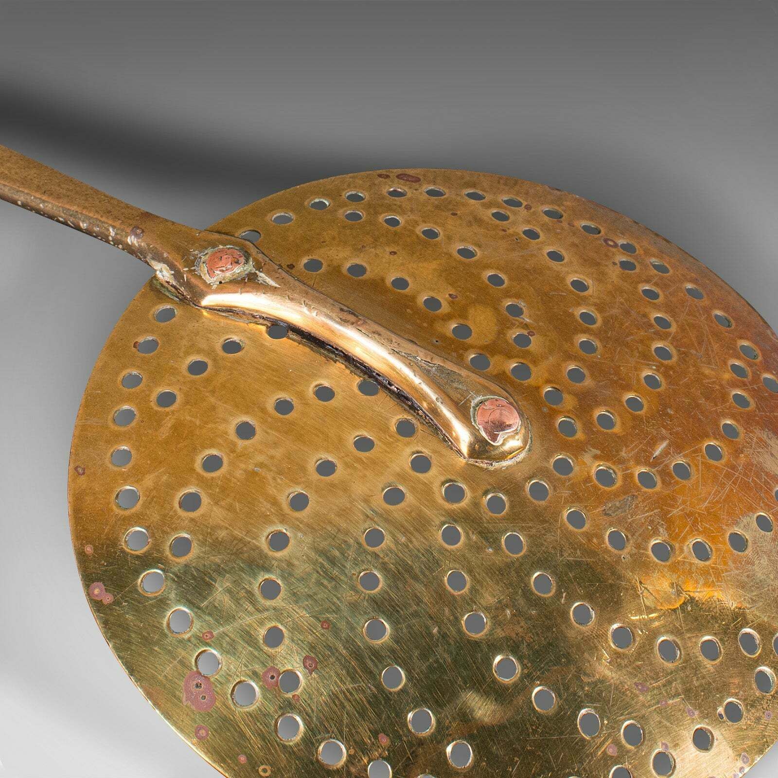 Antique Fireplace Warmer, English, Brass Chestnut Roasting Plate, Georgian, 1800 photo vintage